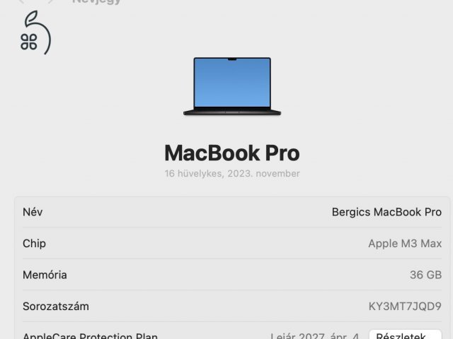 M3 MAX 14C/30C asztrofekete MacBook Pro 16