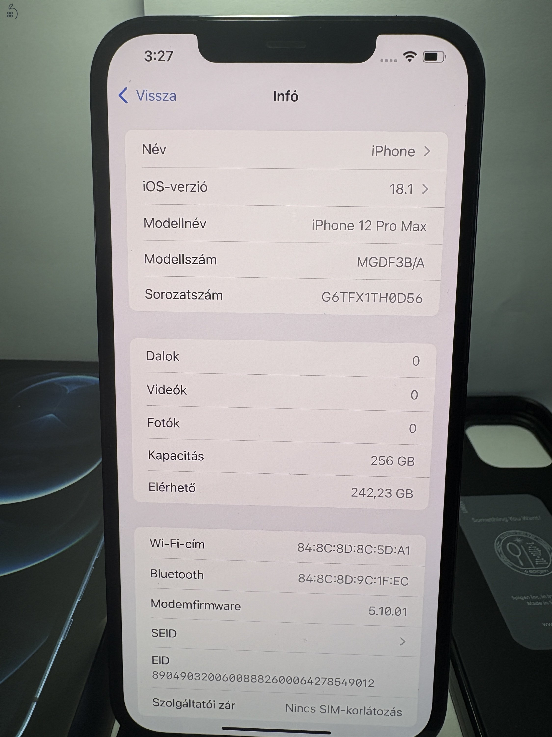 Apple iphone 12 Pro Max Kártyafüggetlen 256GB, akku 90%, abszolút újszerű állapot!!