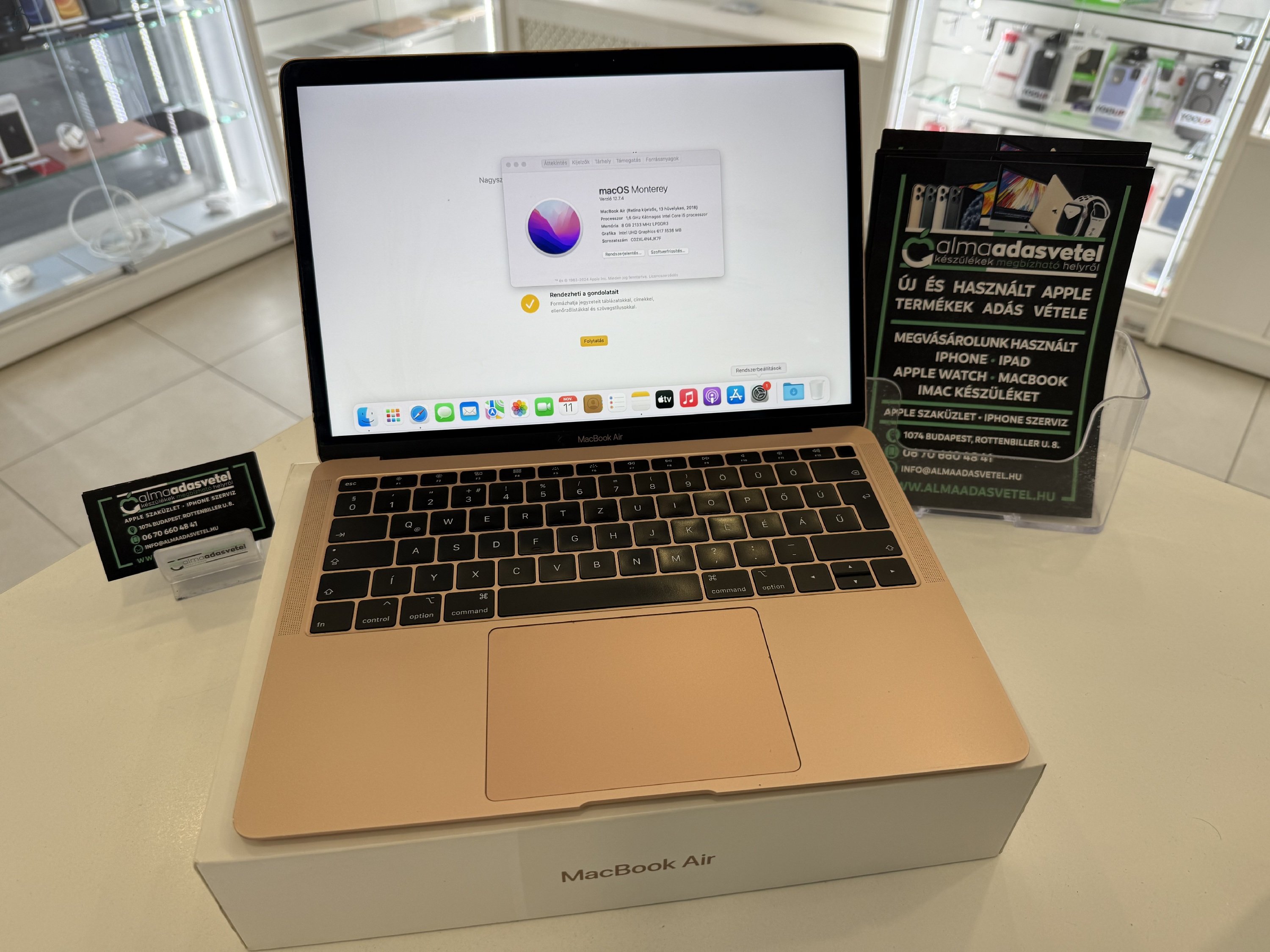 MacBook Air 2018 Használt/8GB/128ssd/1-3 hónap gar./Akku 84%/p3807