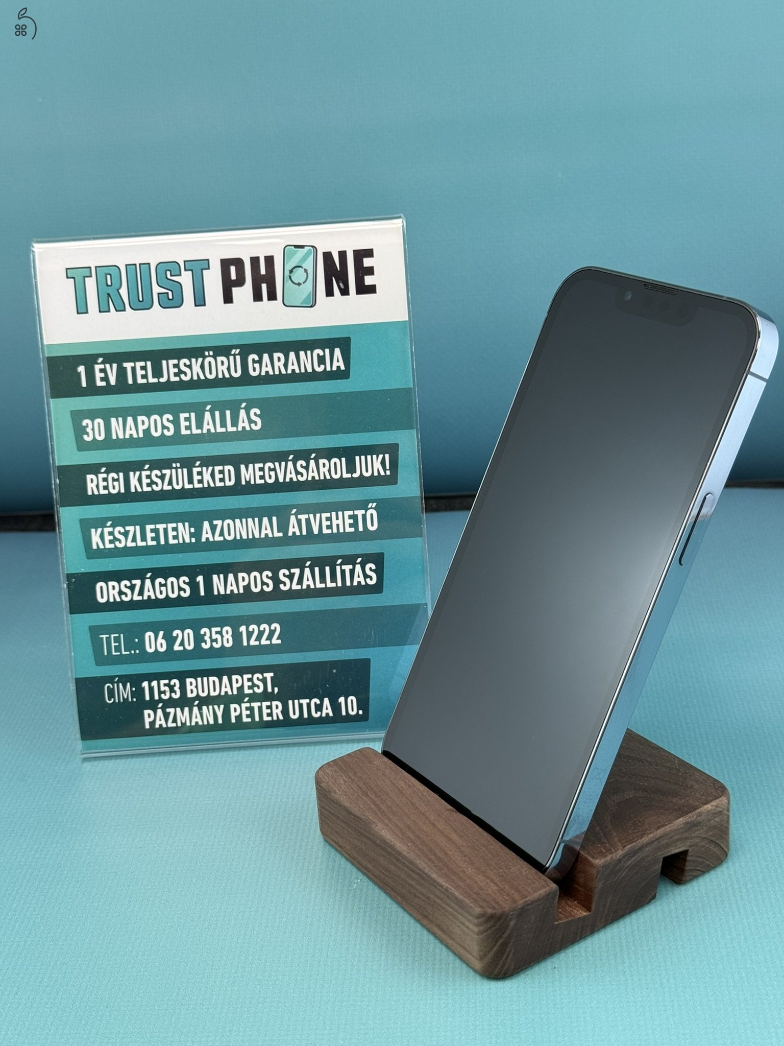 !! TrustPhone OUTLET !! Garanciális Apple Iphone 13 Pro Blue 128GB - 100% AKKSI - TRU8228