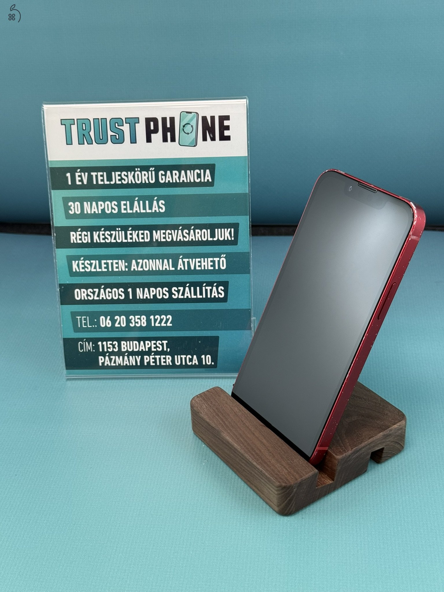 !! TrustPhone OUTLET !! Garanciális Apple Iphone 13 Mini Piros 128GB - 100% AKKSI - TRU8229