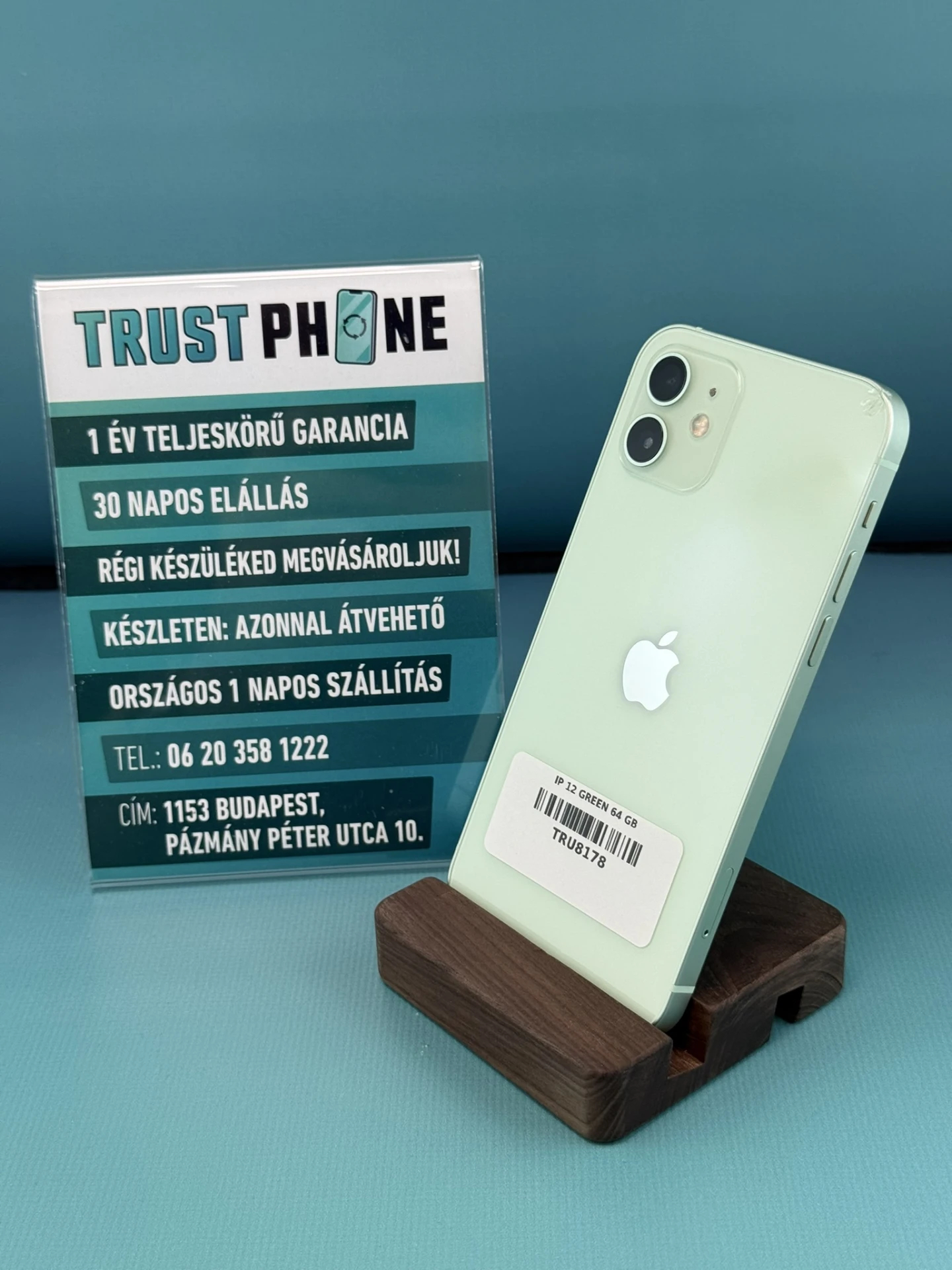 !! 1 ÉV GARANCIA !! iPhone 12 Green 64 GB – TRU8178 – 89% AKKU – ÚJ KIJELZŐ