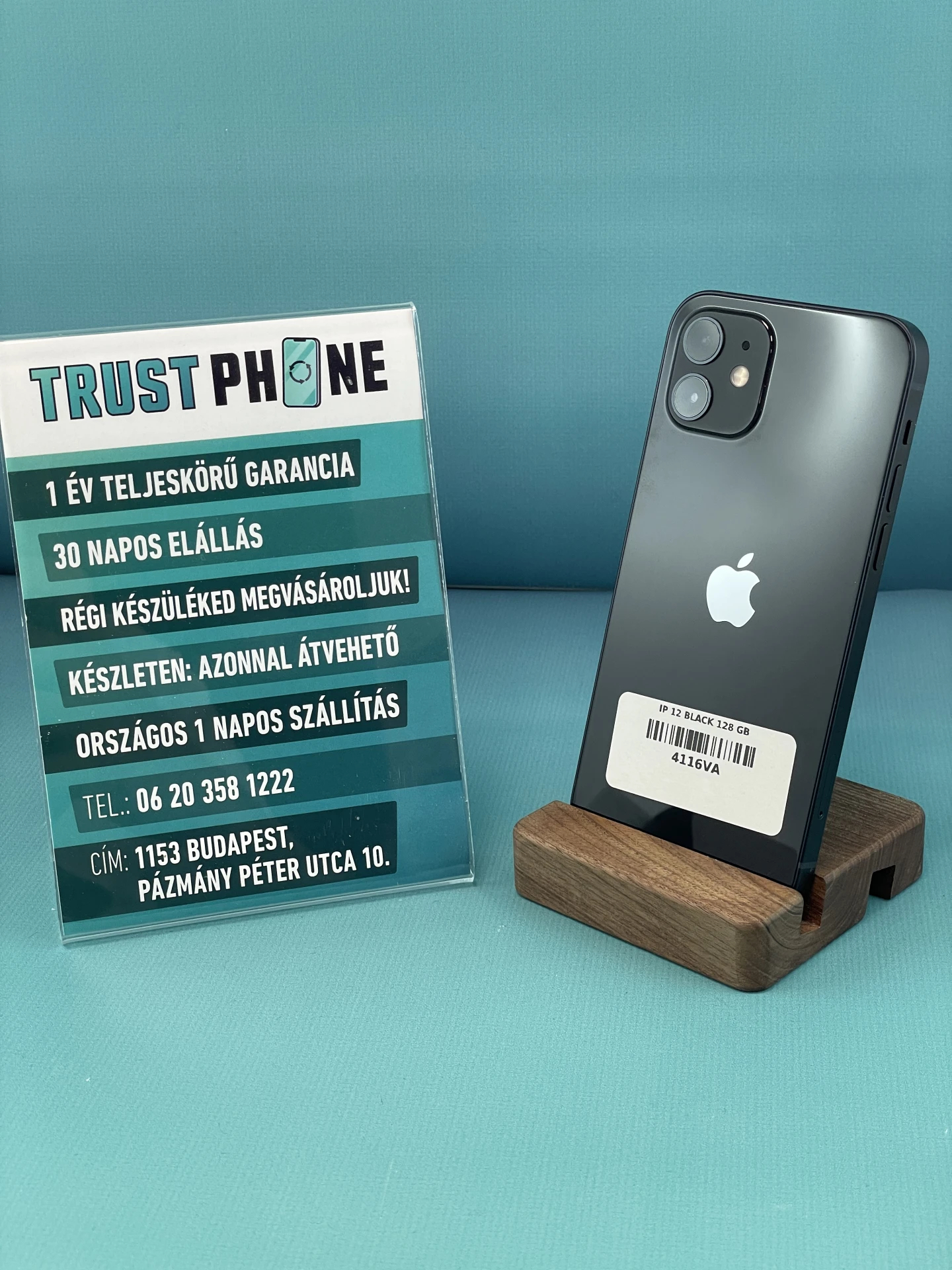 !! 1 ÉV GARANCIA !! iPhone 12 Black 128 GB – 4116VA – 100% AKKU