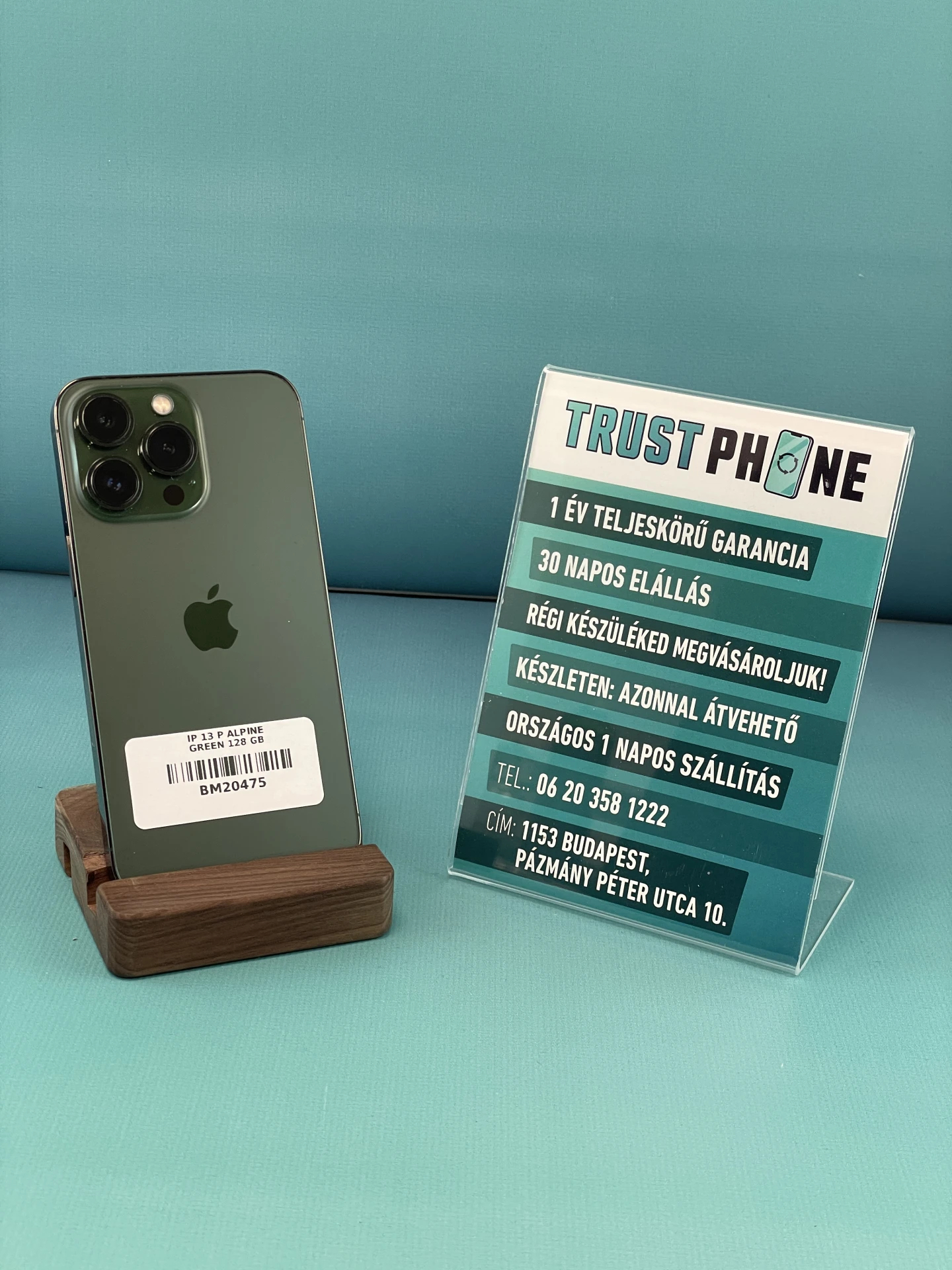 !! 1 ÉV GARANCIA !! iPhone 13 Pro Alpine Green 128 GB – BM20475 – 100% AKKU