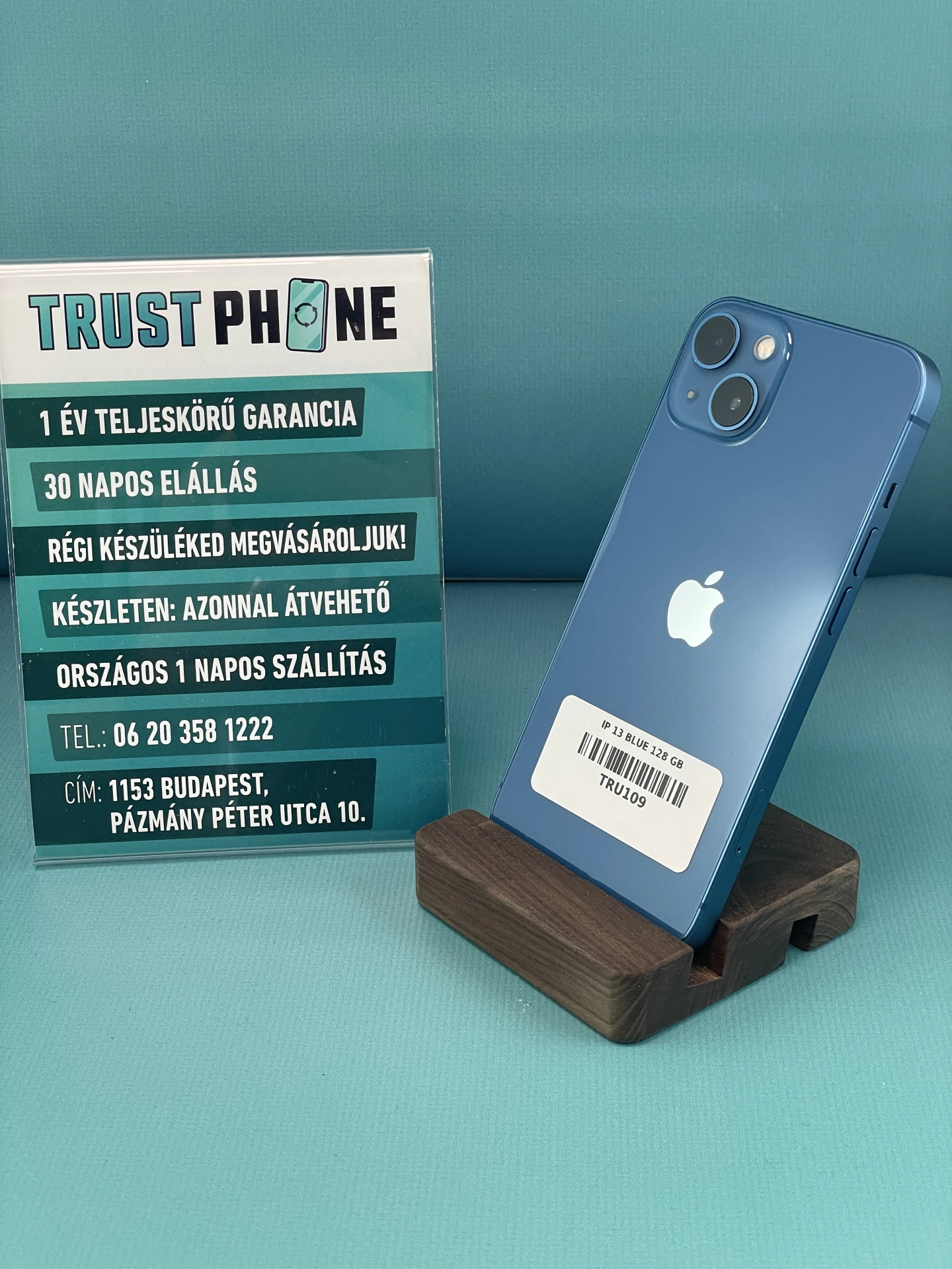 !! 1 ÉV GARANCIA !! iPhone 13 Blue 128 GB – TRU109 – 100% AKKU