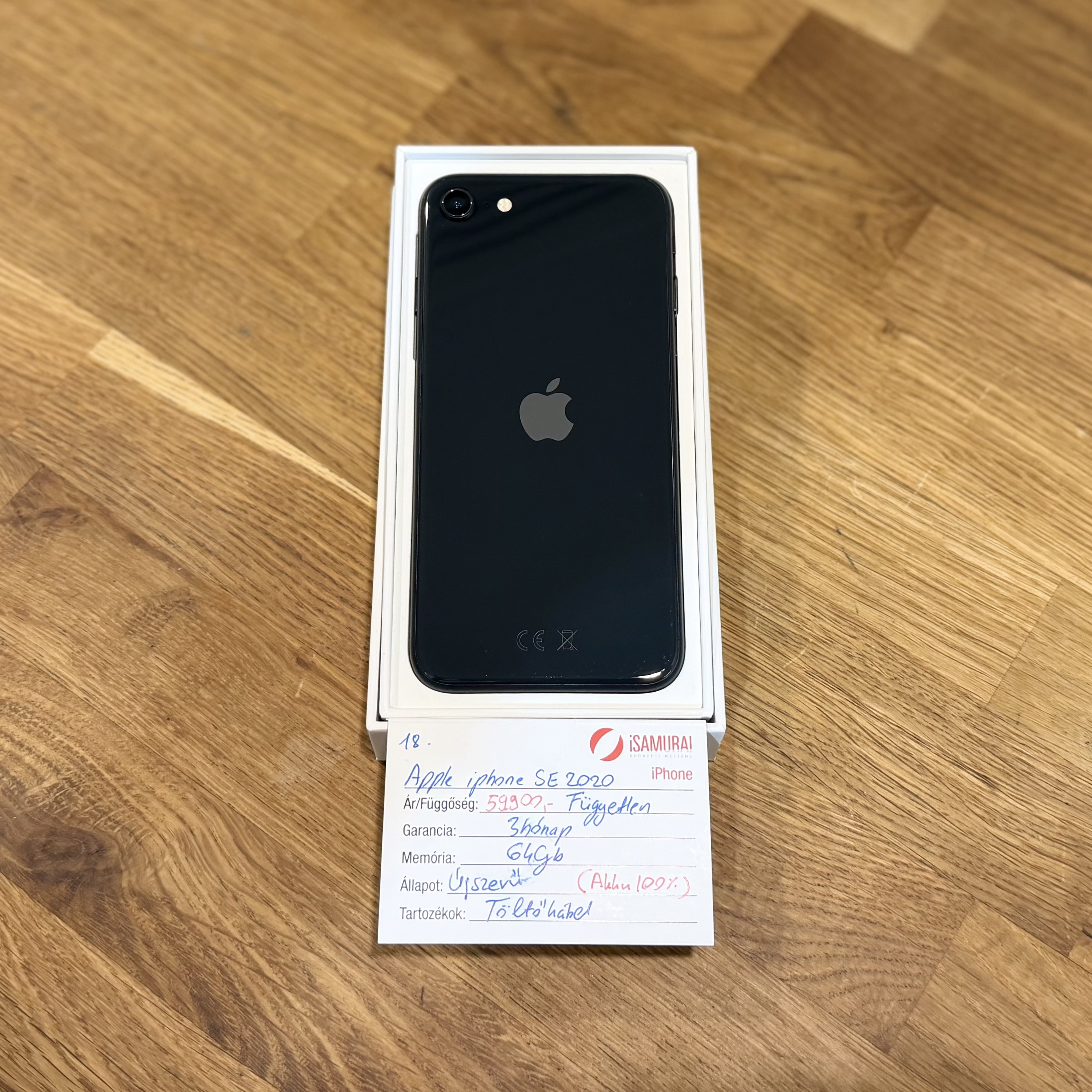 Apple iPhone SE 2020 - 64 GB - Fekete - Független - Akku 100% ( 18.)