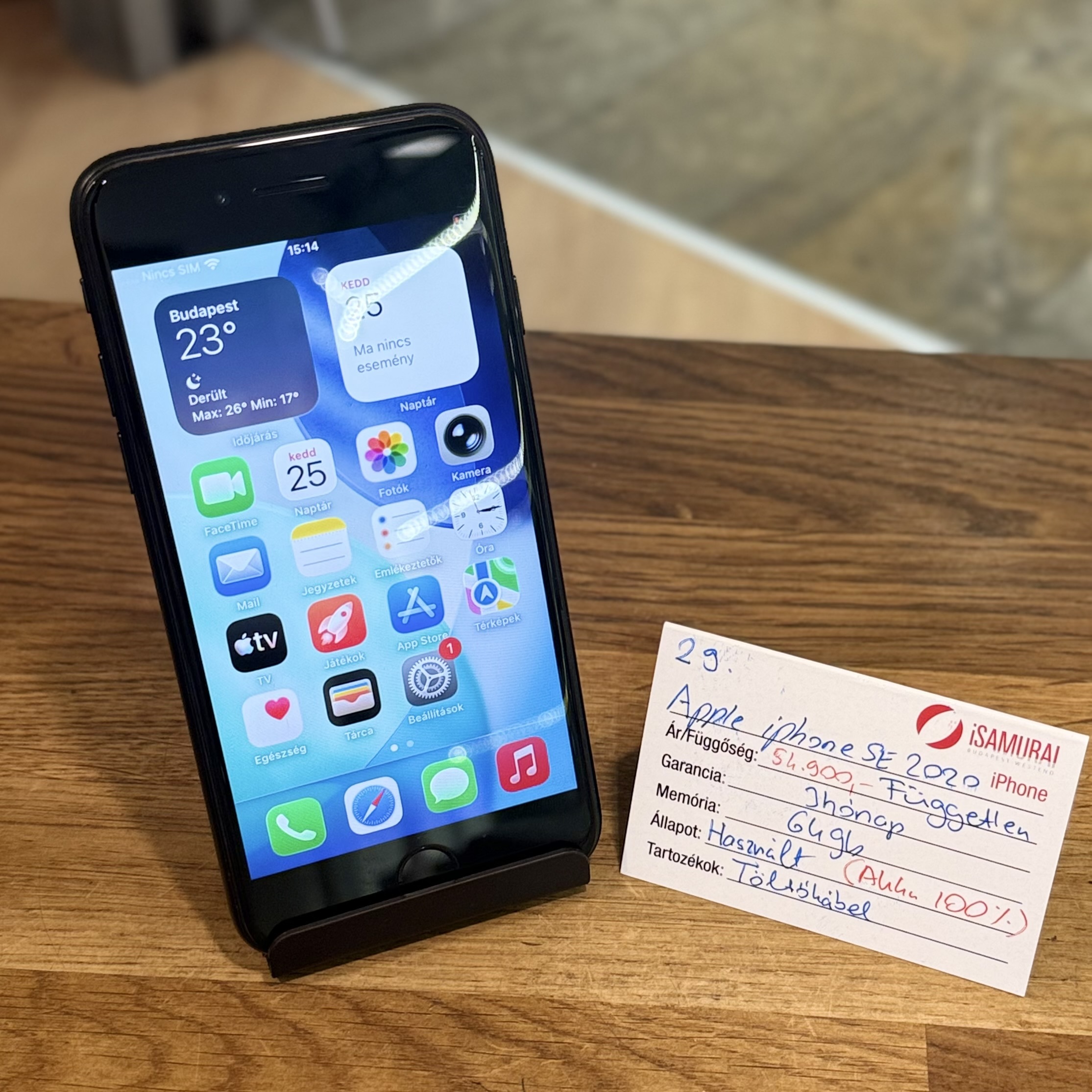 Apple iPhone SE 2020 - 64 GB - Fekete - Független - Akku 100% ( 29.)