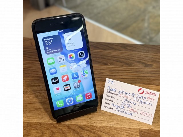 Apple iPhone SE 2020 - 64 GB - Fekete - Független - Akku 100% ( 29.)