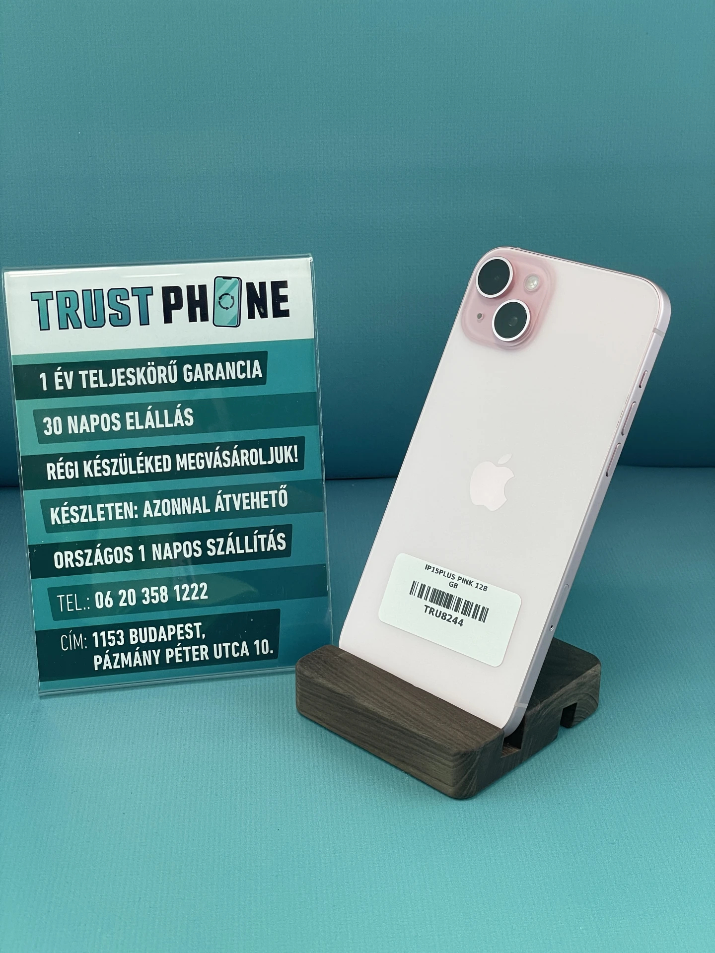 !! 1 ÉV GARANCIA !! iPhone 15 Plus Pink 128 GB – TRU8244 – 100% AKKU