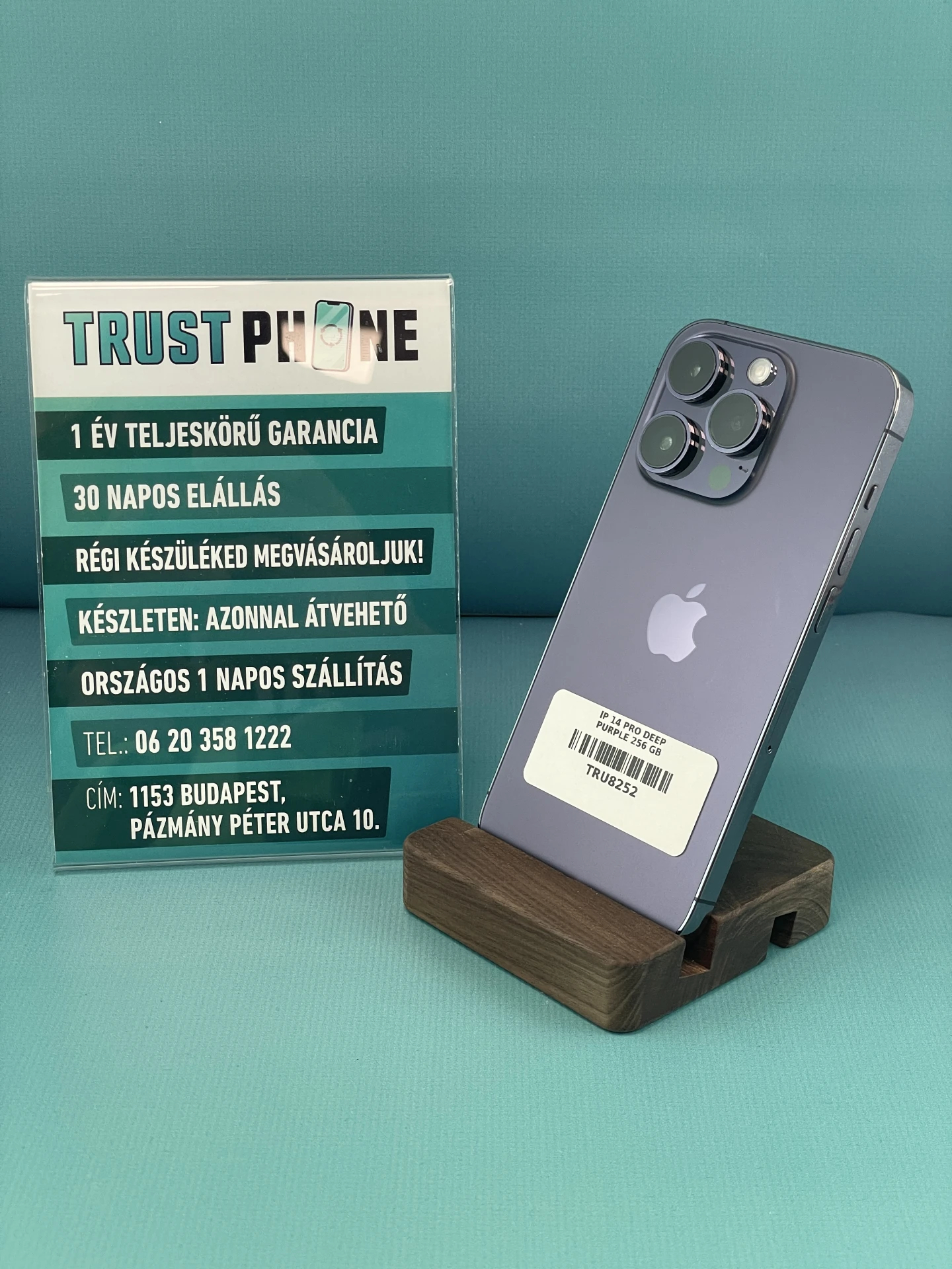 !! 1 ÉV GARANCIA !! iPhone 14 Pro Deep Purple 256 GB – TRU8252 – 100% AKKU