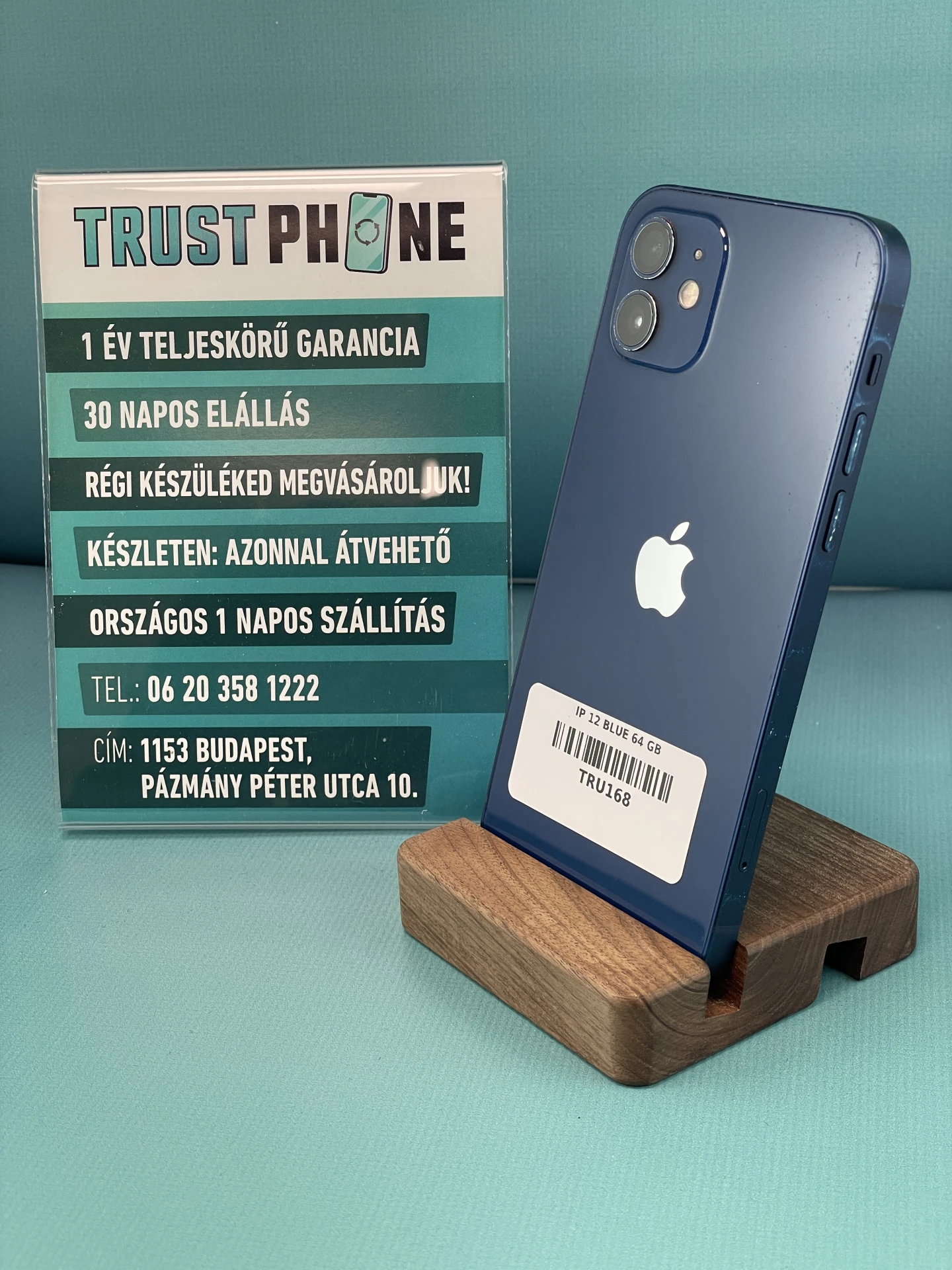 !! 1 ÉV GARANCIA !! ! KARÁCSONYI AKCIÓ ! iPhone 12 Blue 64 GB – TRU168 – 100% AKKU