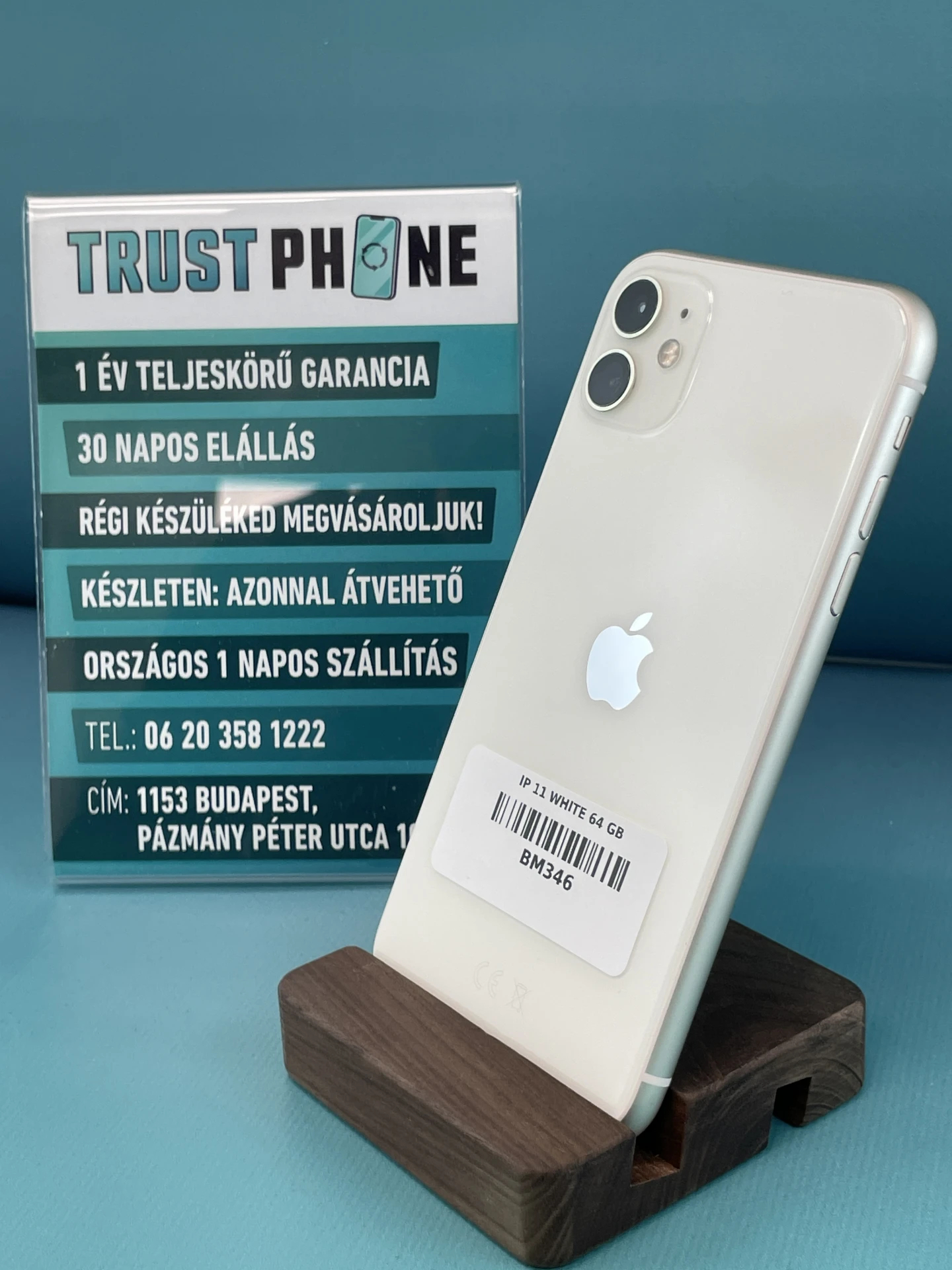 !! 1 ÉV GARANCIA !! iPhone 11 White 64 GB – BM346 – 100% AKKU