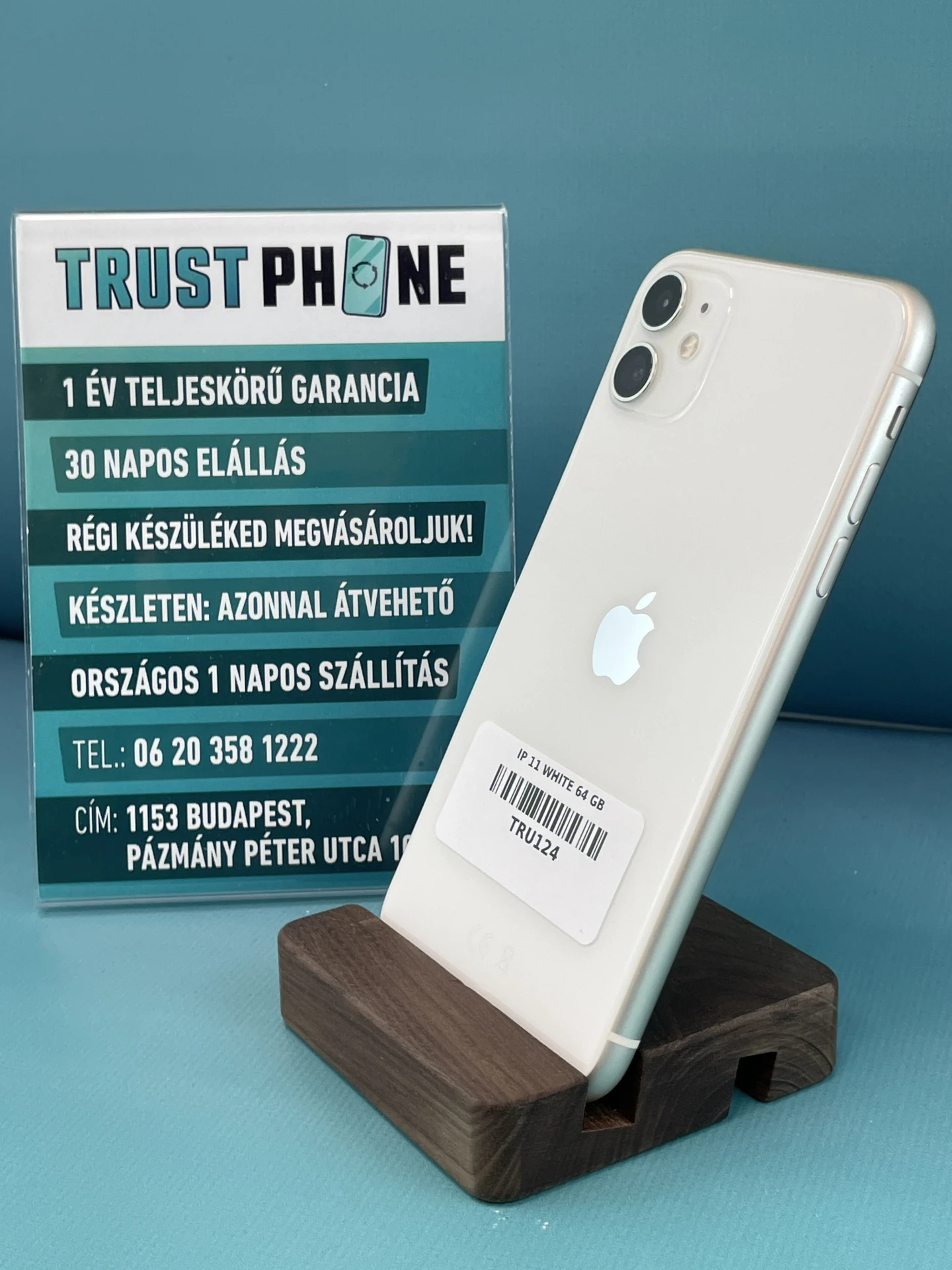 !! 1 ÉV GARANCIA !! iPhone 11 White 64 GB – TRU124 – 100% AKKU