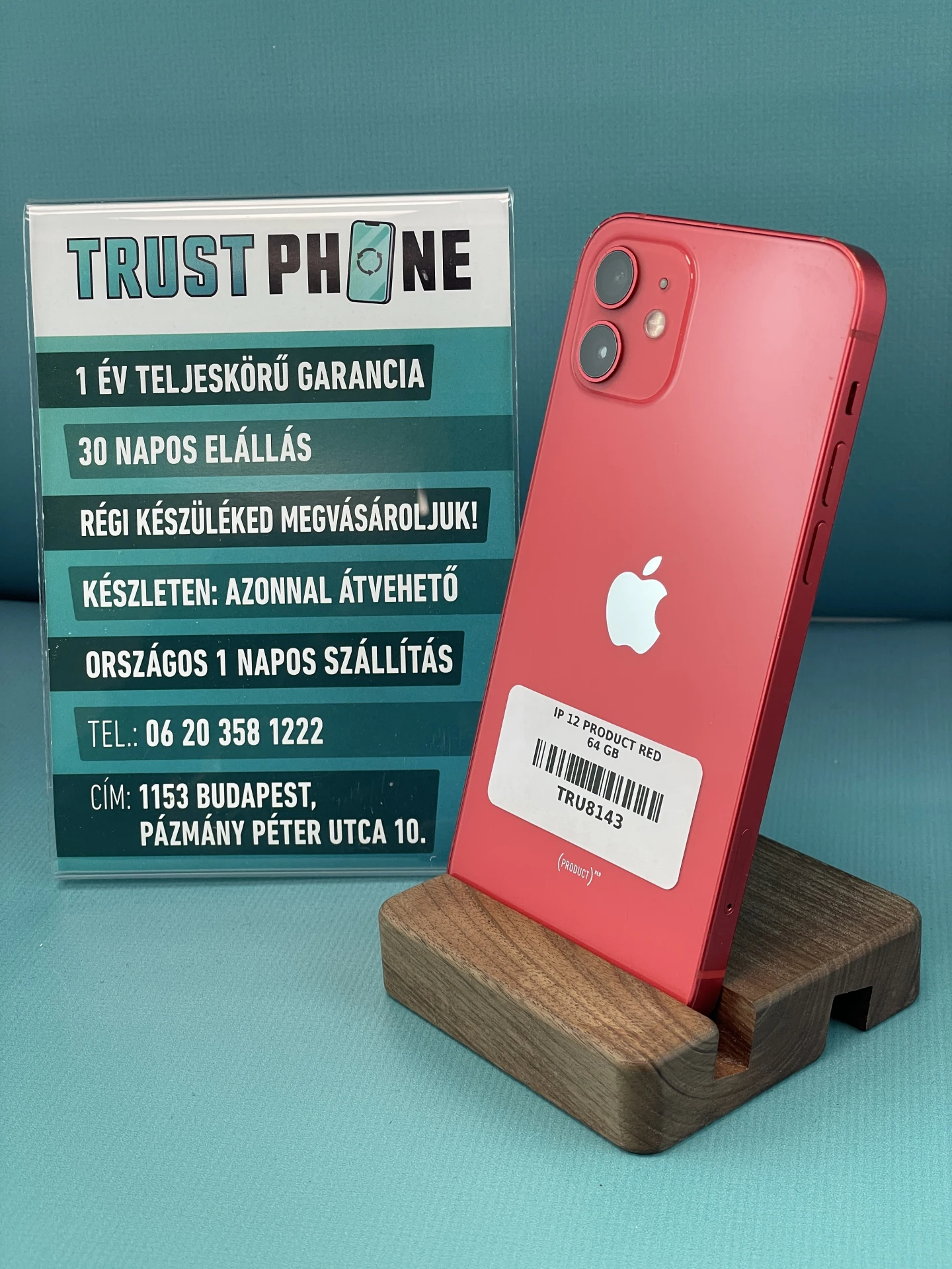 !! 1 ÉV GARANCIA !! iPhone 12 PRODUCT RED 64 GB – TRU8143 – 100% AKKU