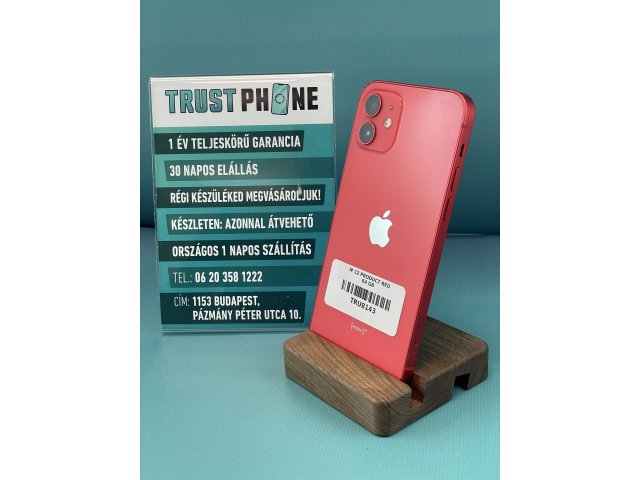 !! 1 ÉV GARANCIA !! iPhone 12 PRODUCT RED 64 GB – TRU8143 – 100% AKKU