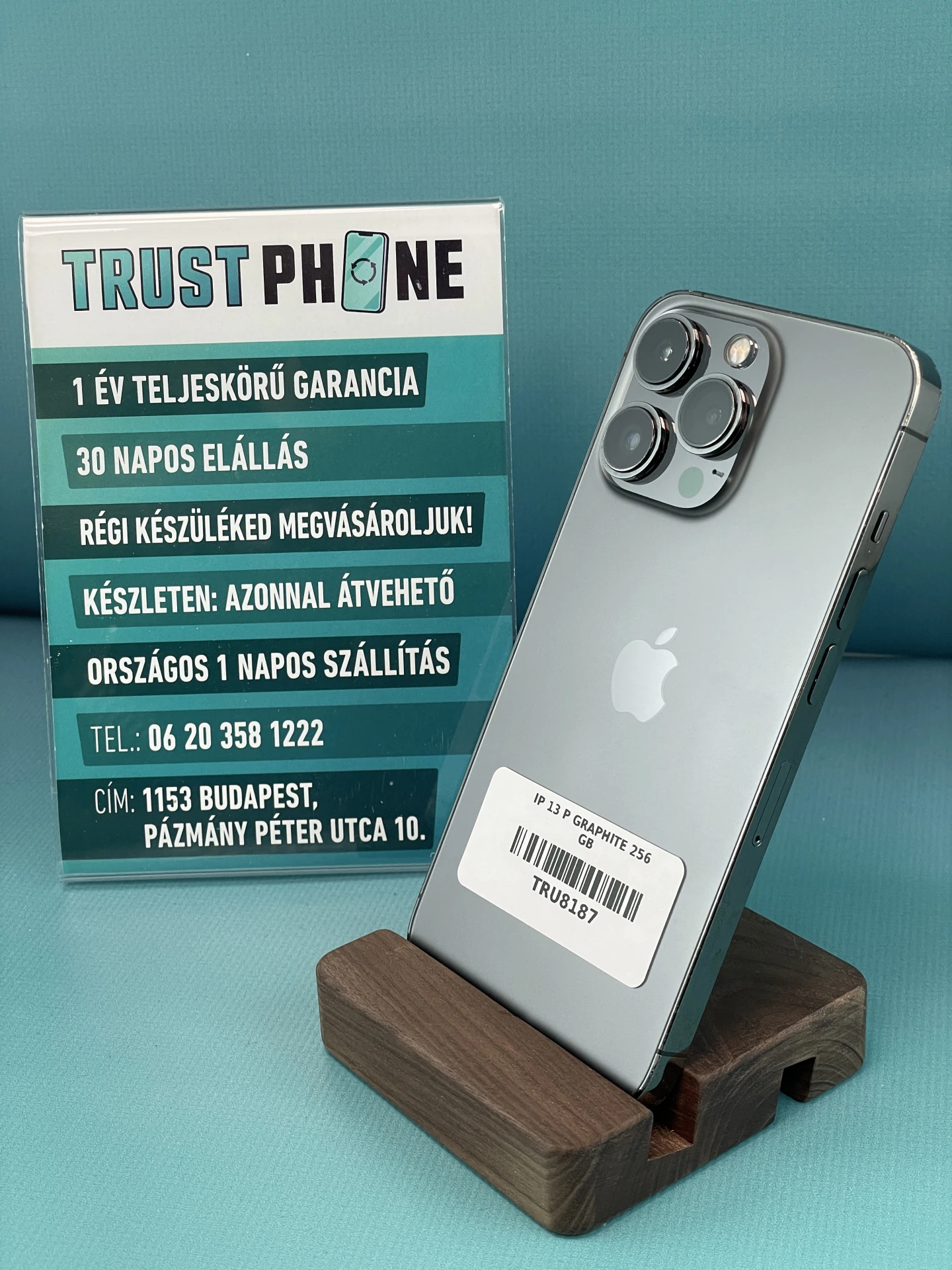 !! 1 ÉV GARANCIA !! iPhone 13 Pro Graphite 256 GB – TRU8187 – 100% AKKU