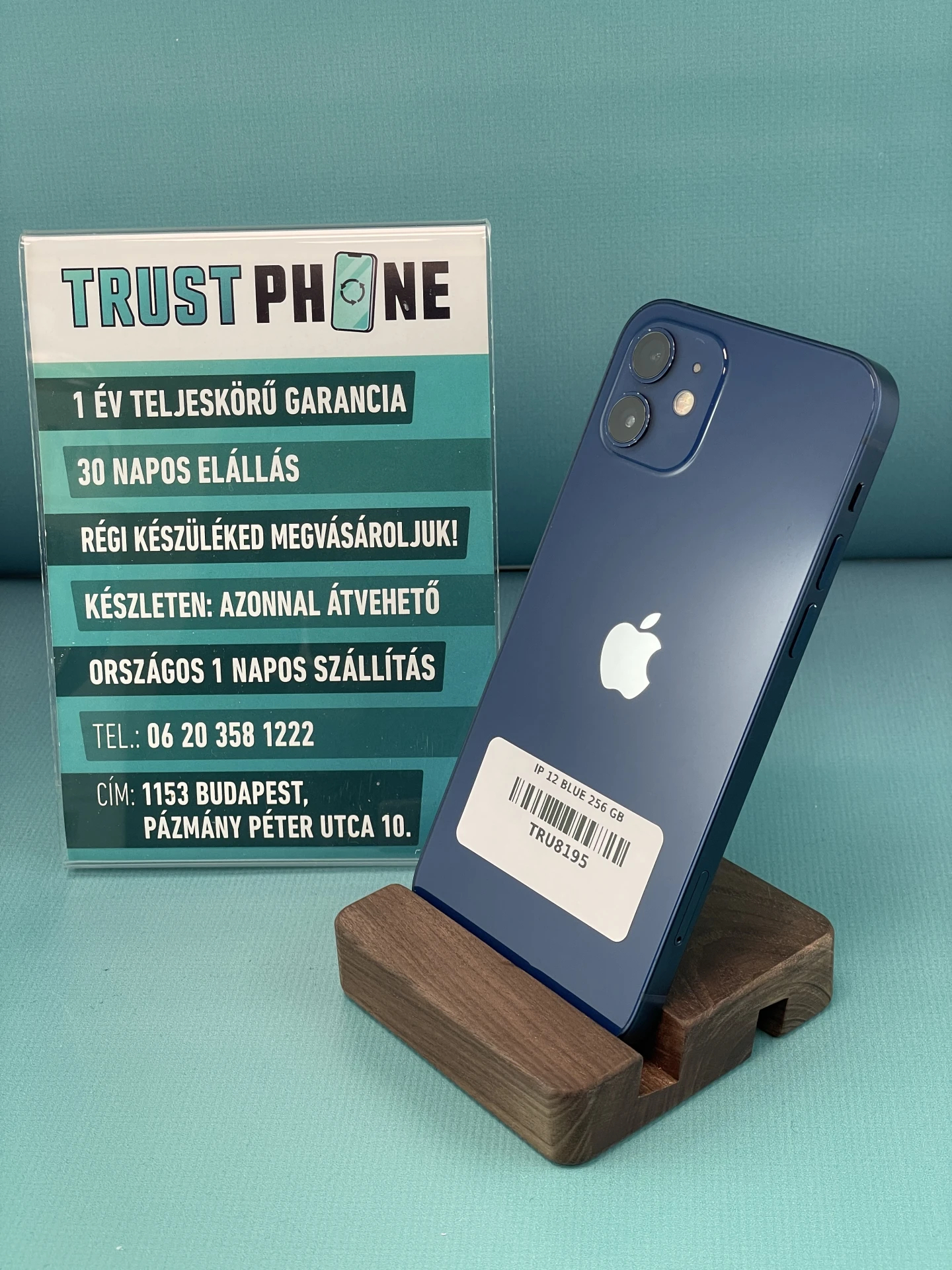 !! 1 ÉV GARANCIA !! iPhone 12 Blue 256 GB – TRU8195 – 100% AKKU