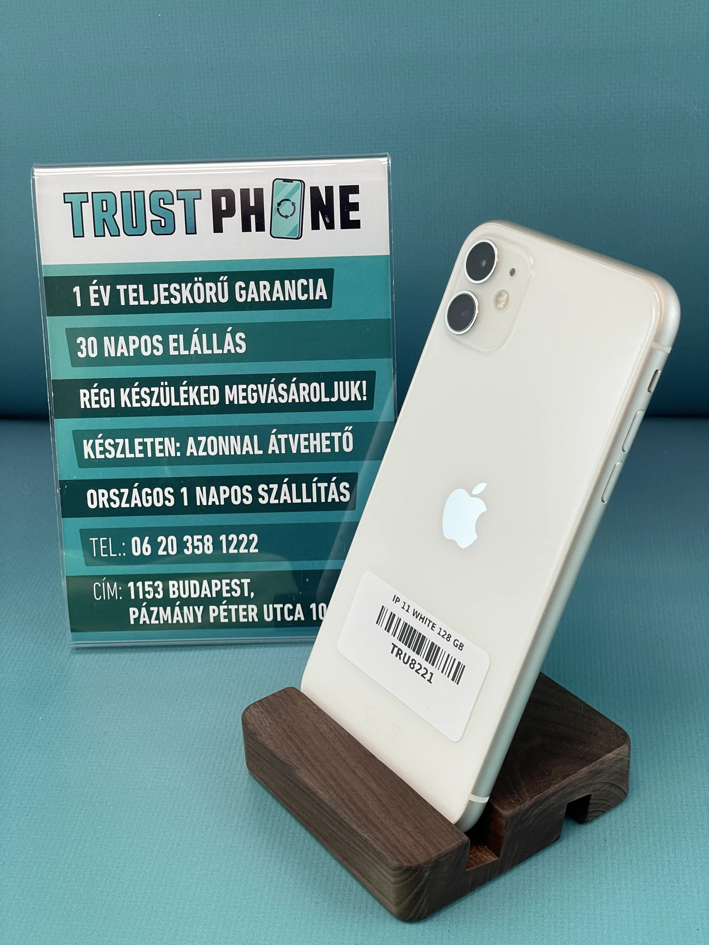 !! 1 ÉV GARANCIA !! iPhone 11 White 128 GB – TRU8221 – 100% AKKU