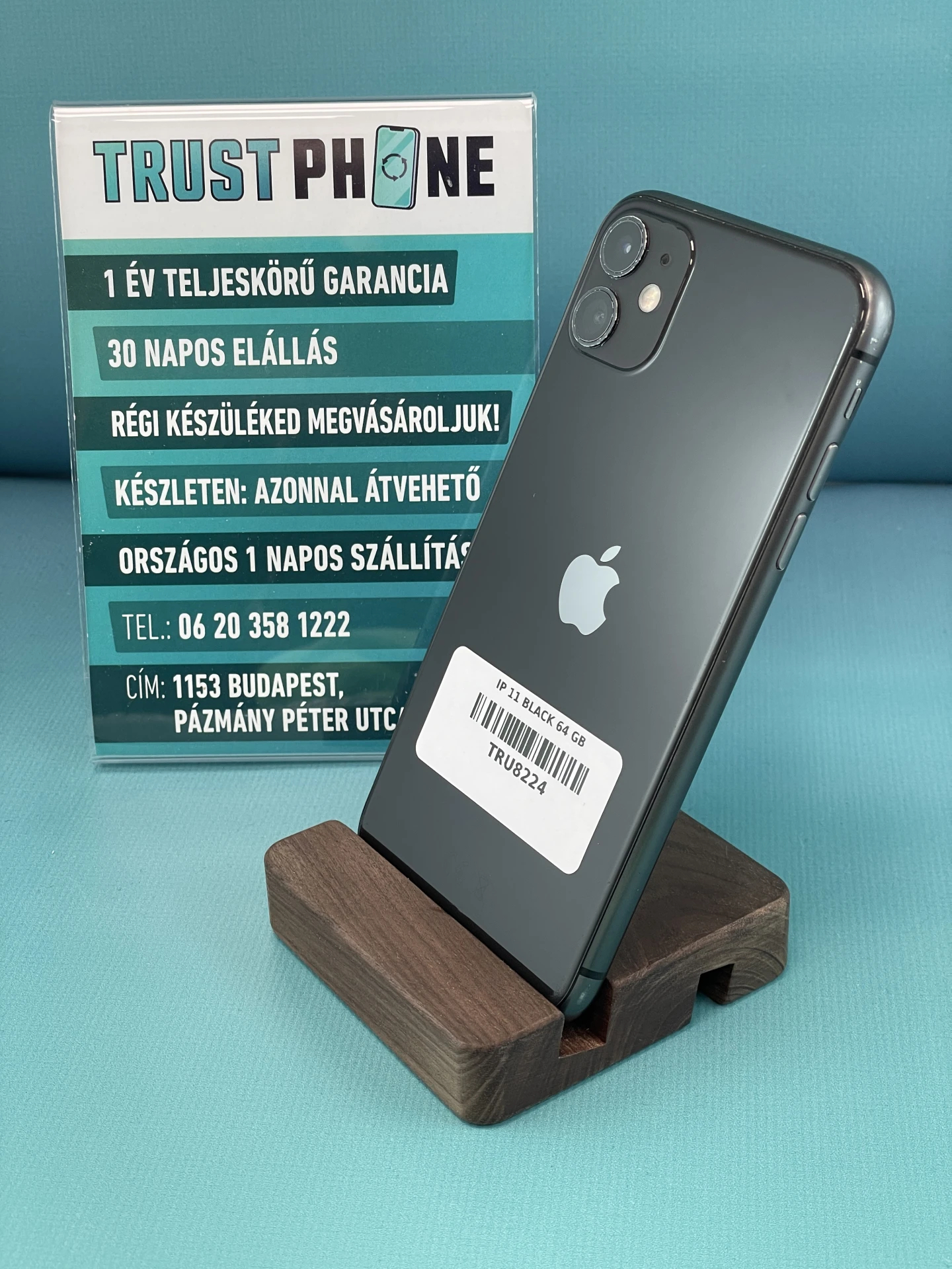 !! 1 ÉV GARANCIA !! iPhone 11 Black 64 GB – TRU8224 – 100% AKKU