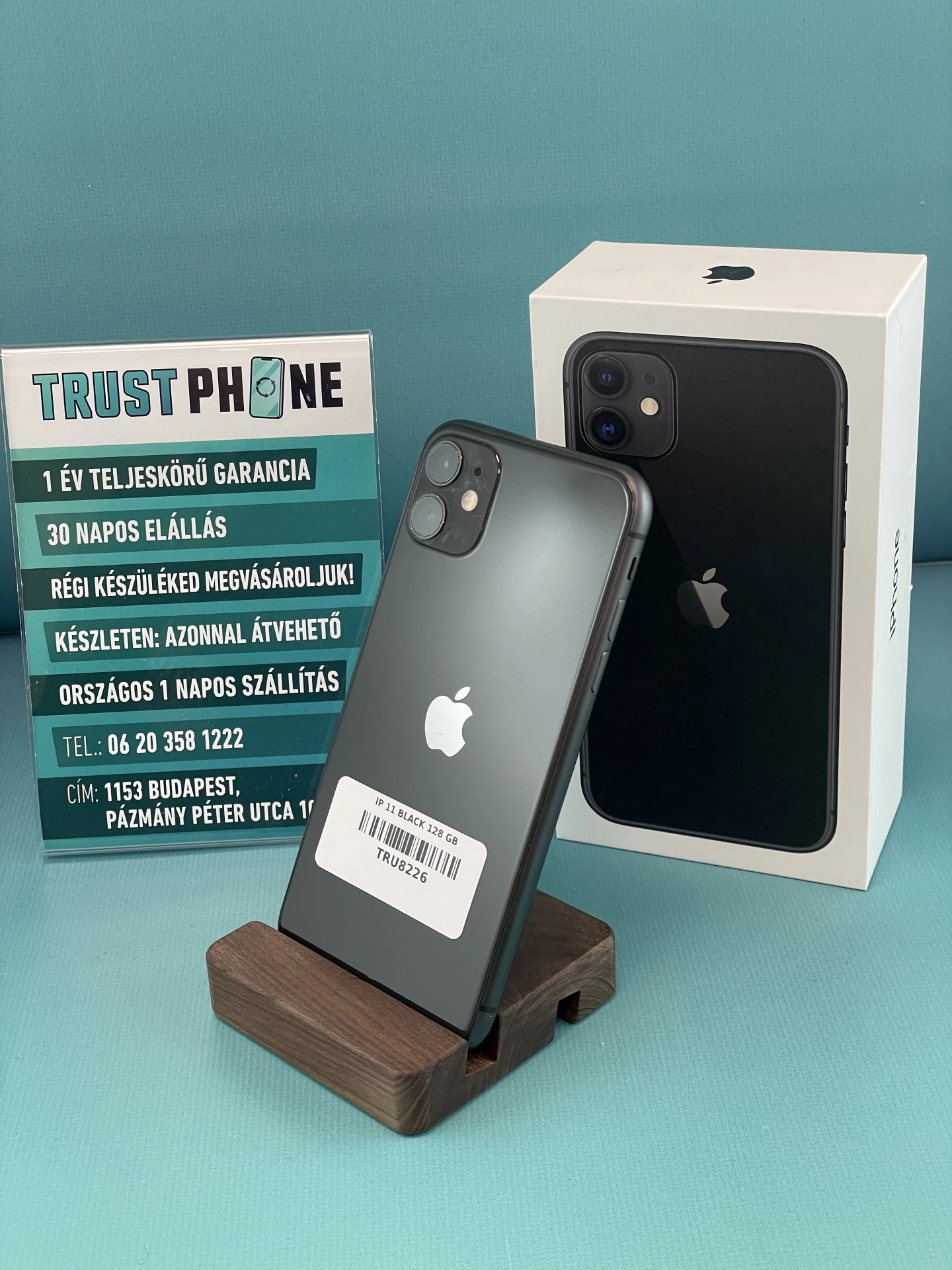 !! 1 ÉV GARANCIA !! iPhone 11 Black 128 GB – TRU8226 – 100% AKKU