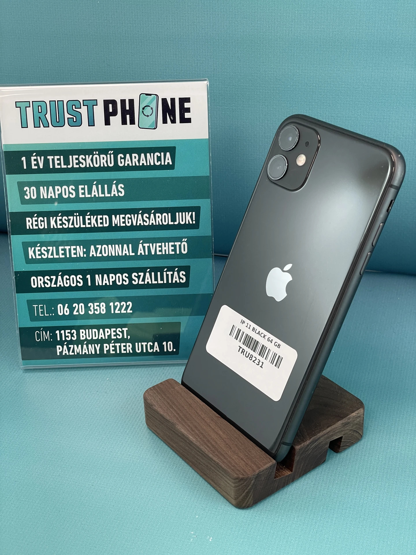 !! 1 ÉV GARANCIA !! iPhone 11 Black 64 GB – TRU8231 – 100% AKKU