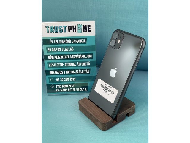 !! 1 ÉV GARANCIA !! iPhone 11 Black 64 GB – TRU8231 – 100% AKKU