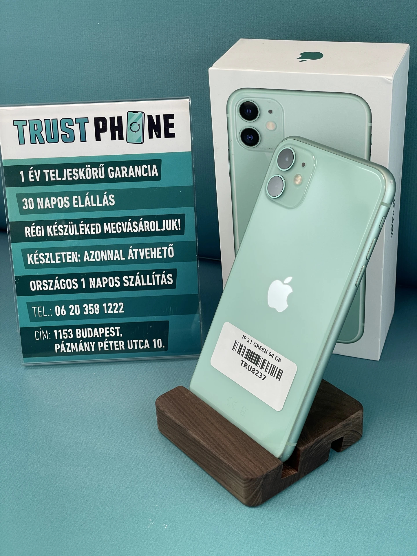 !! 1 ÉV GARANCIA !! iPhone 11 Green 64 GB – TRU8237 – 100% AKKU