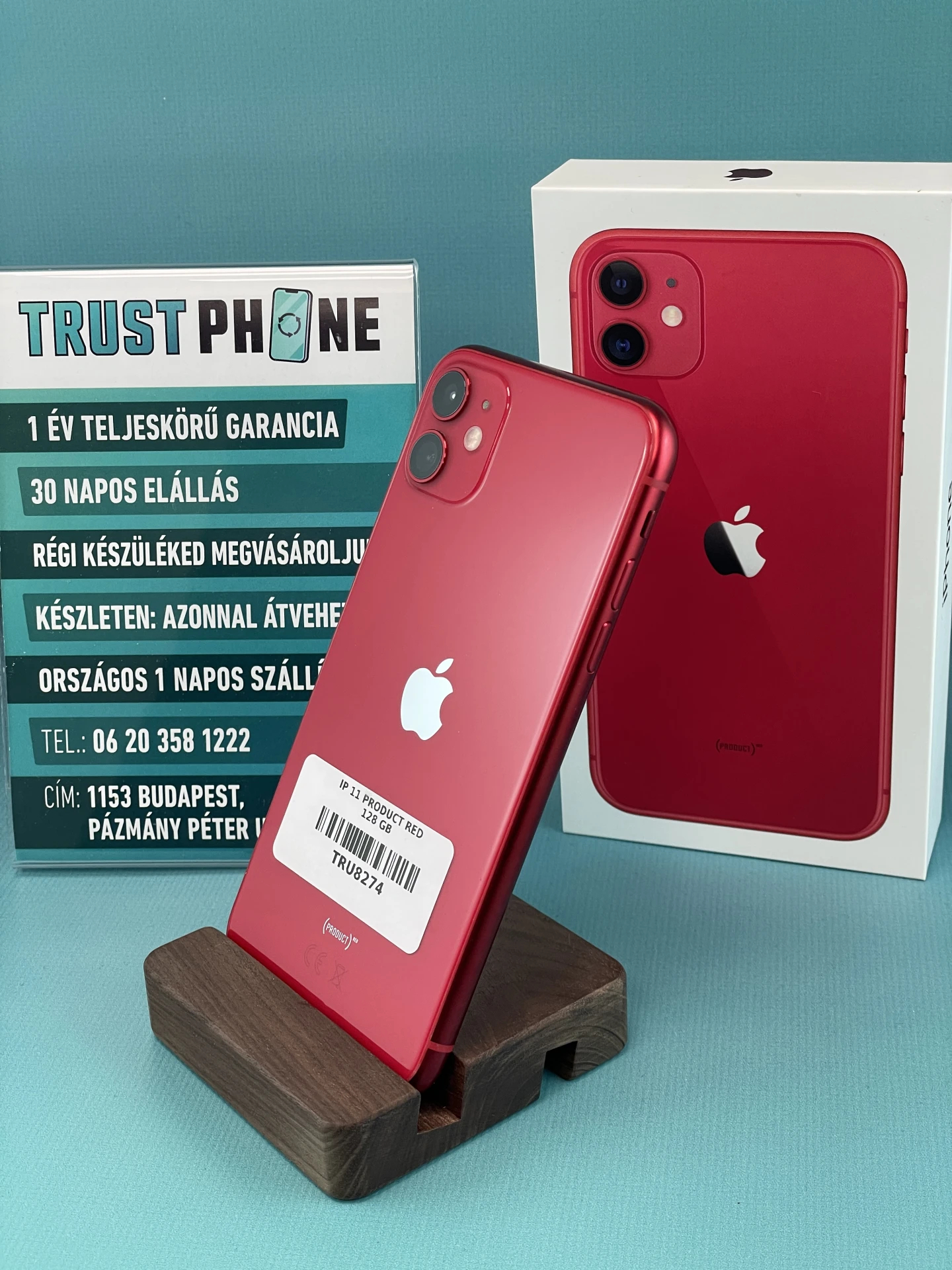 !! 1 ÉV GARANCIA !! iPhone 11 PRODUCT RED 128 GB – TRU8274 – 100% AKKU