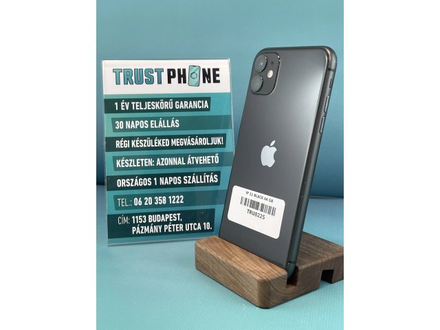 !! 1 ÉV GARANCIA !! iPhone 11 Black 64 GB – TRU8225 – 100% AKKU