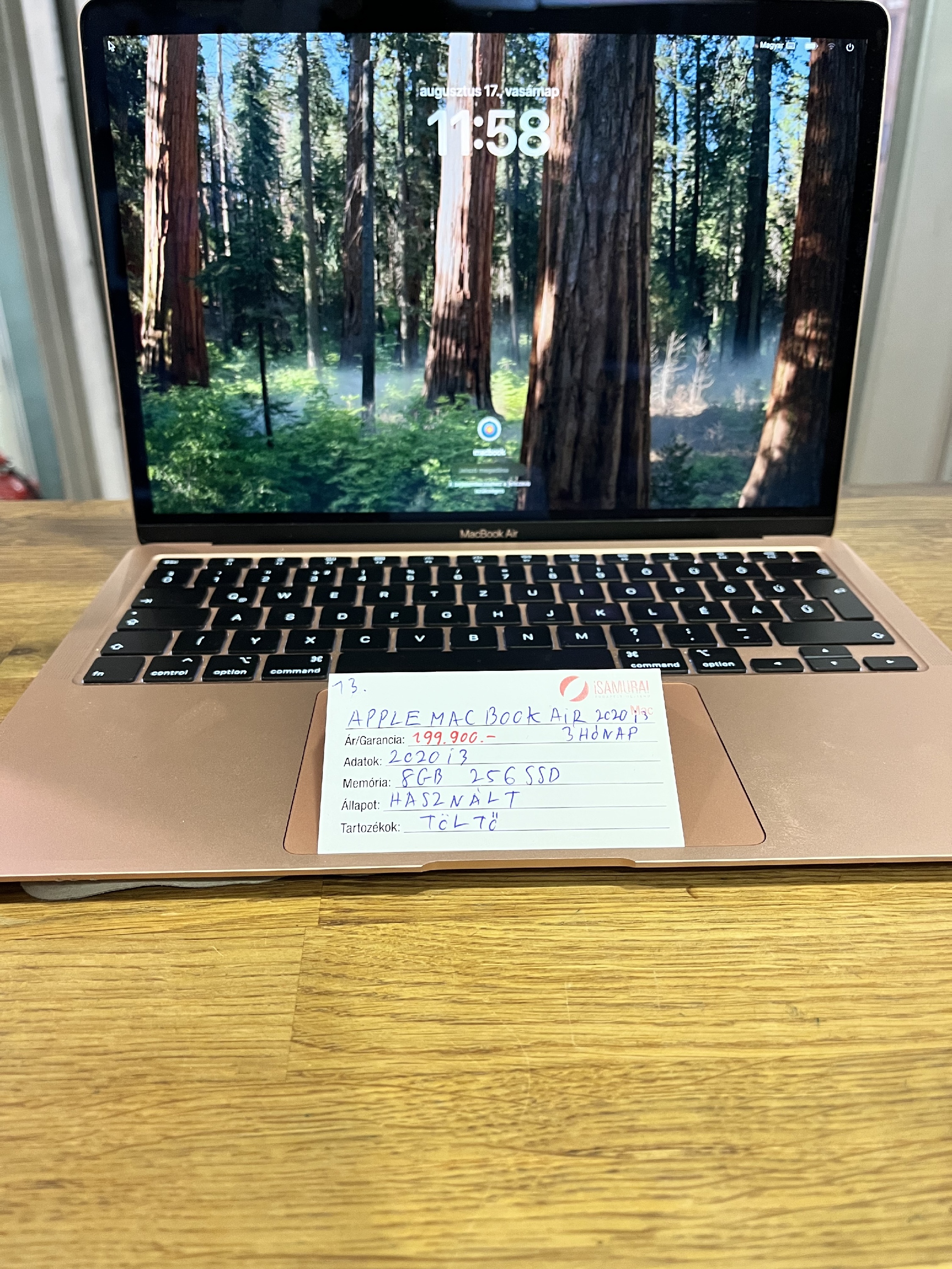 13. Apple MacBook Air I3 - 2020 - 8 GB RAM - 256 GB SSD - Rosegold - Újszerű