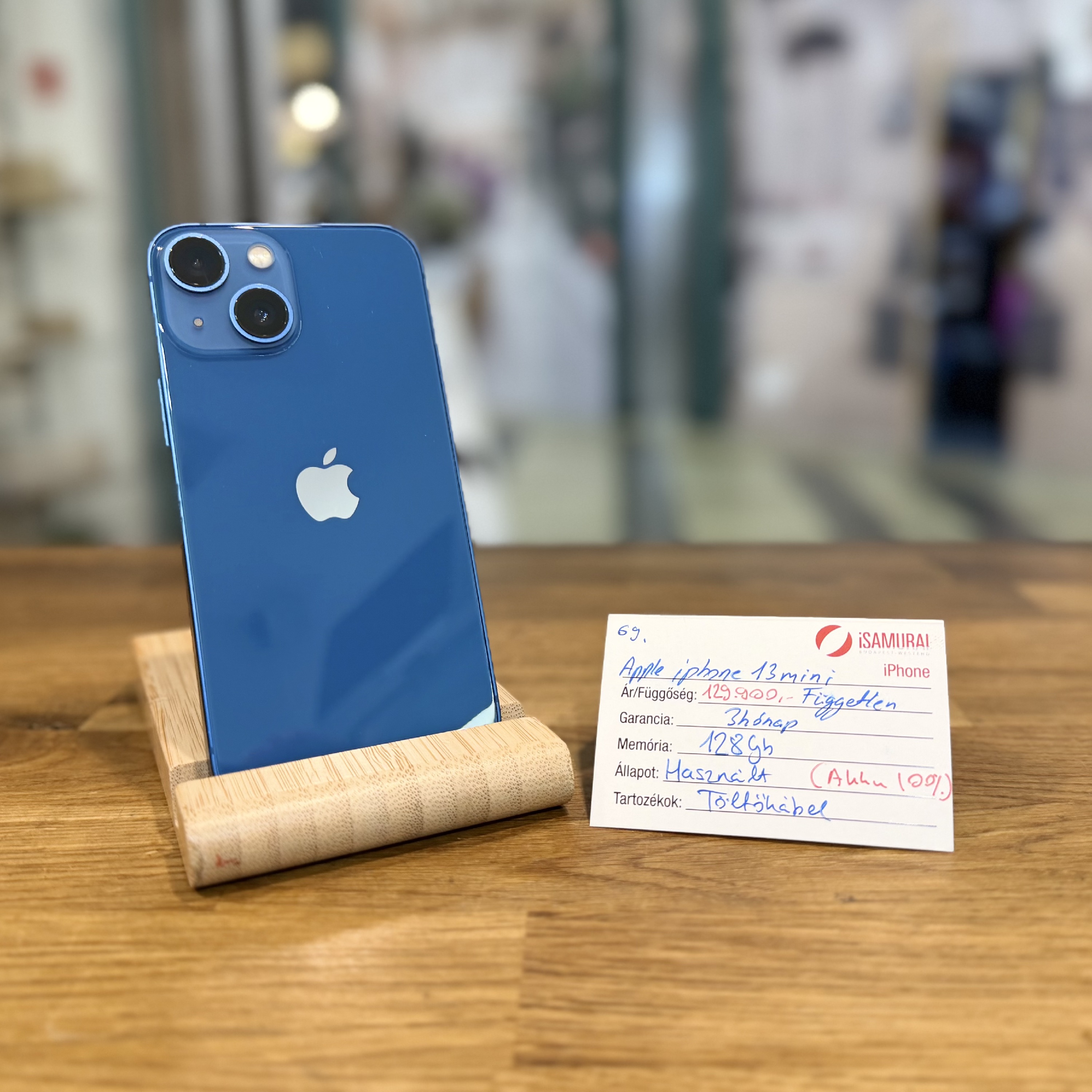 69. Apple iPhone 13 Mini - 128 GB - Kék - Kártyafüggetlen - Új akku