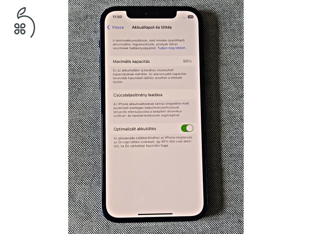 iPhone 12 64GB kék független, újszerű telefon, 94% akku.