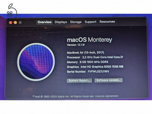 MacBookAir 2018-as vásárlás,  i7/256 Gbyte