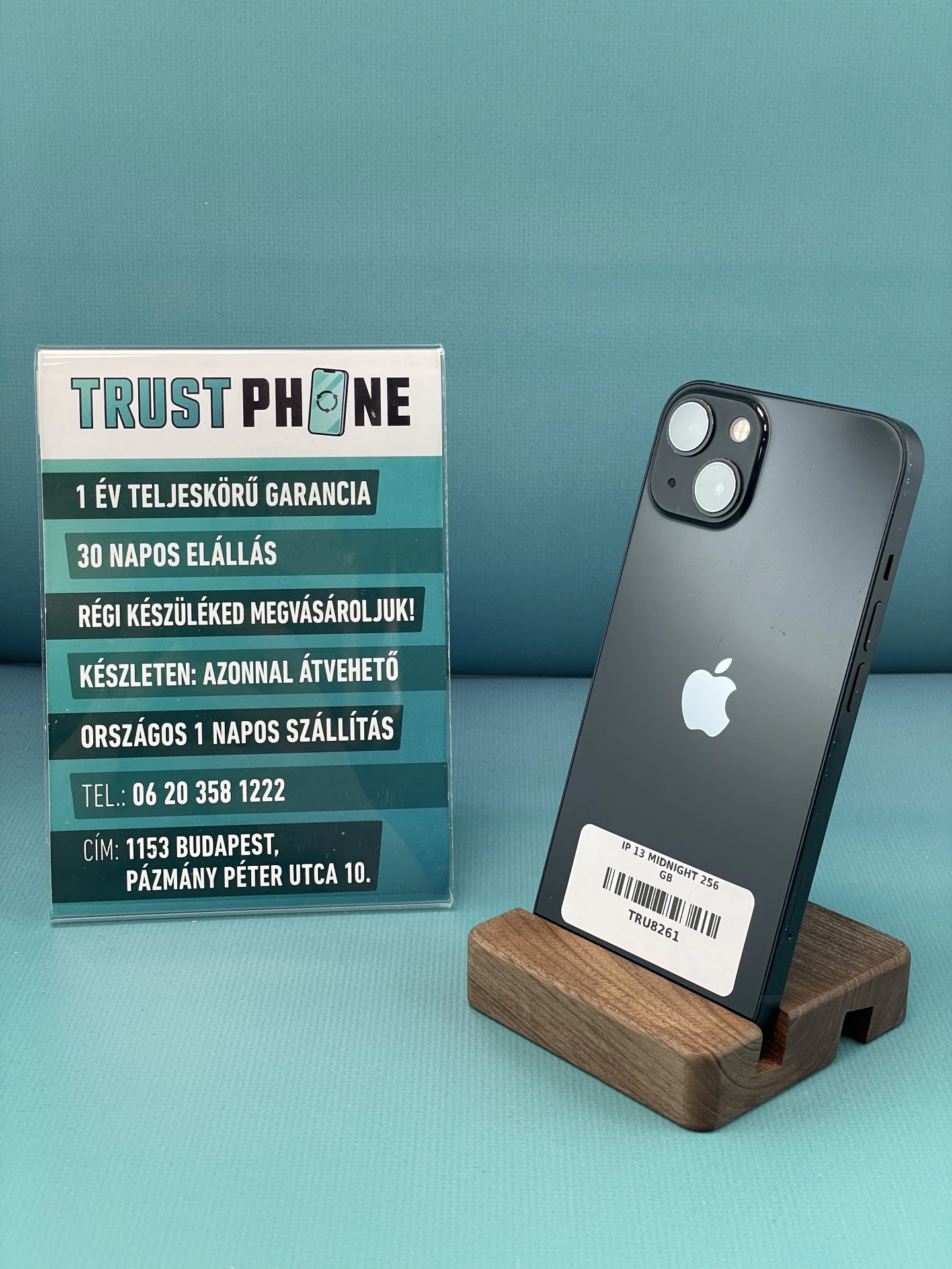 !! 1 ÉV GARANCIA !! iPhone 13 Midnight 256 GB – TRU8261 – 100% AKKU