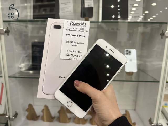 iPhone 8 Plus 256 gb független silver akku 100% garanciával (168) 