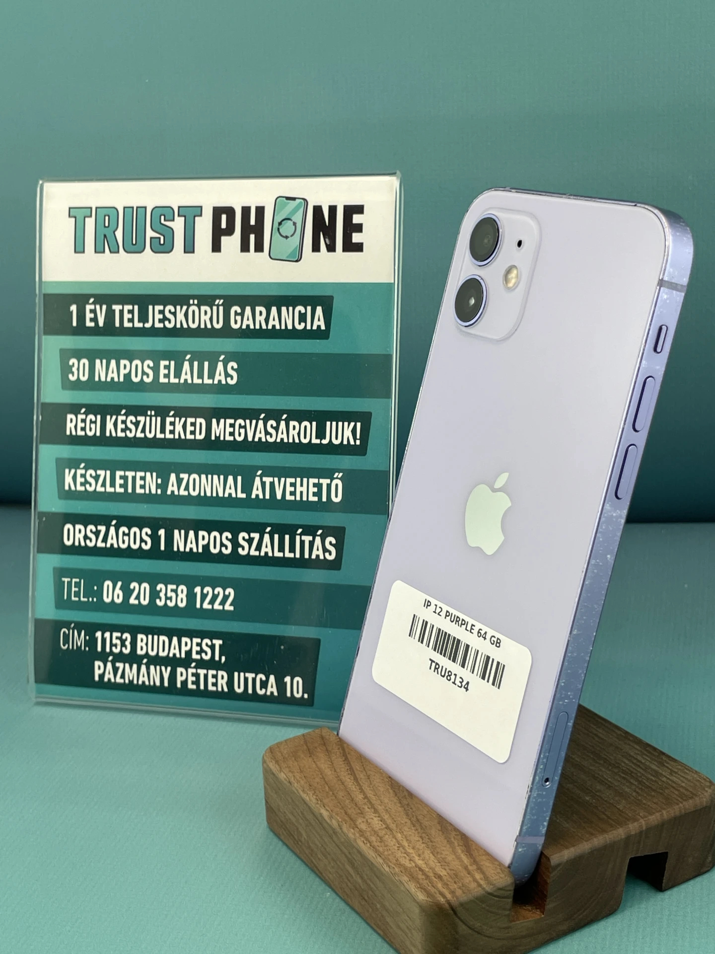 !! 1 ÉV GARANCIA !! iPhone 12 Purple 64 GB – TRU8134 – 100% AKKU