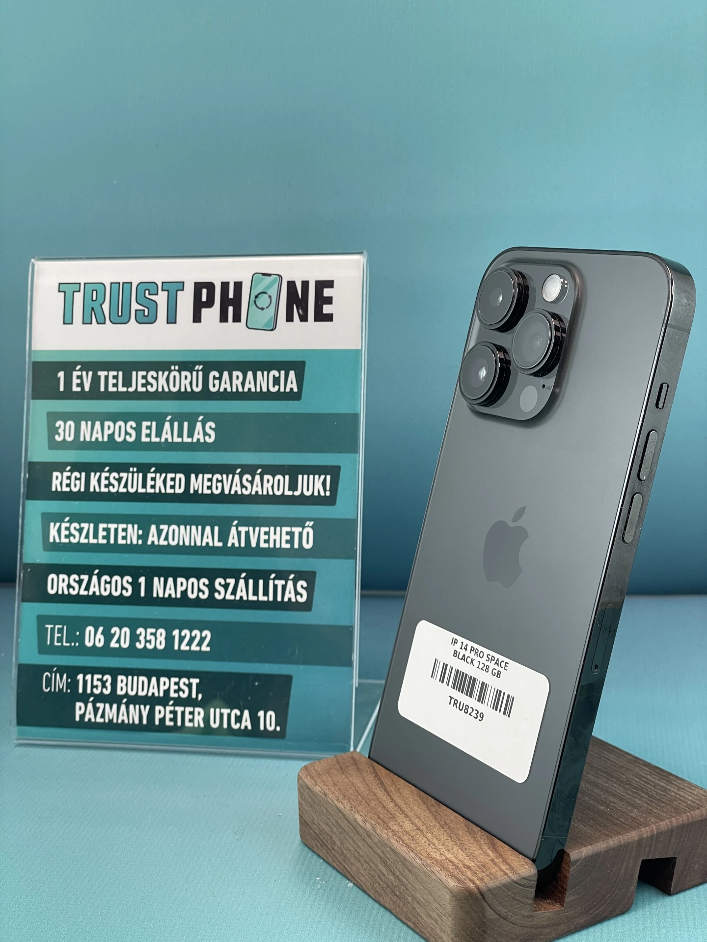 !! 1 ÉV GARANCIA !! iPhone 14 Pro Space Black 128 GB – TRU8239 – 100% AKKU