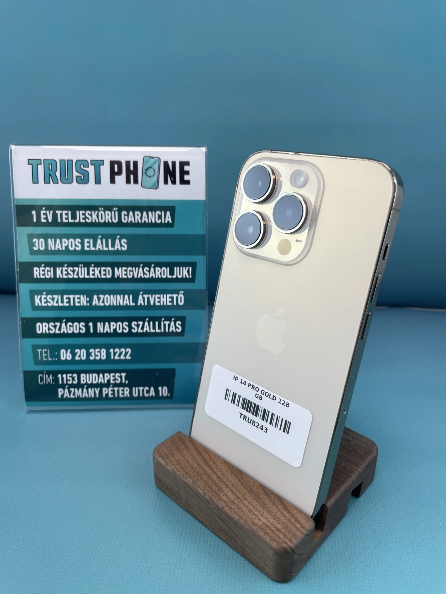 !! 1 ÉV GARANCIA !! iPhone 14 Pro Gold 128 GB – TRU8243 – 100% AKKU