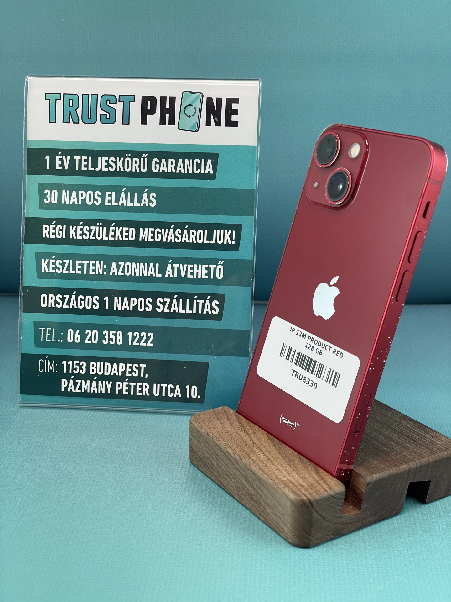 !! 1 ÉV GARANCIA !! ! KARÁCSONYI AKCIÓ ! iPhone 13 Mini PRODUCT RED 128 GB – TRU8330 – 100% AKKU