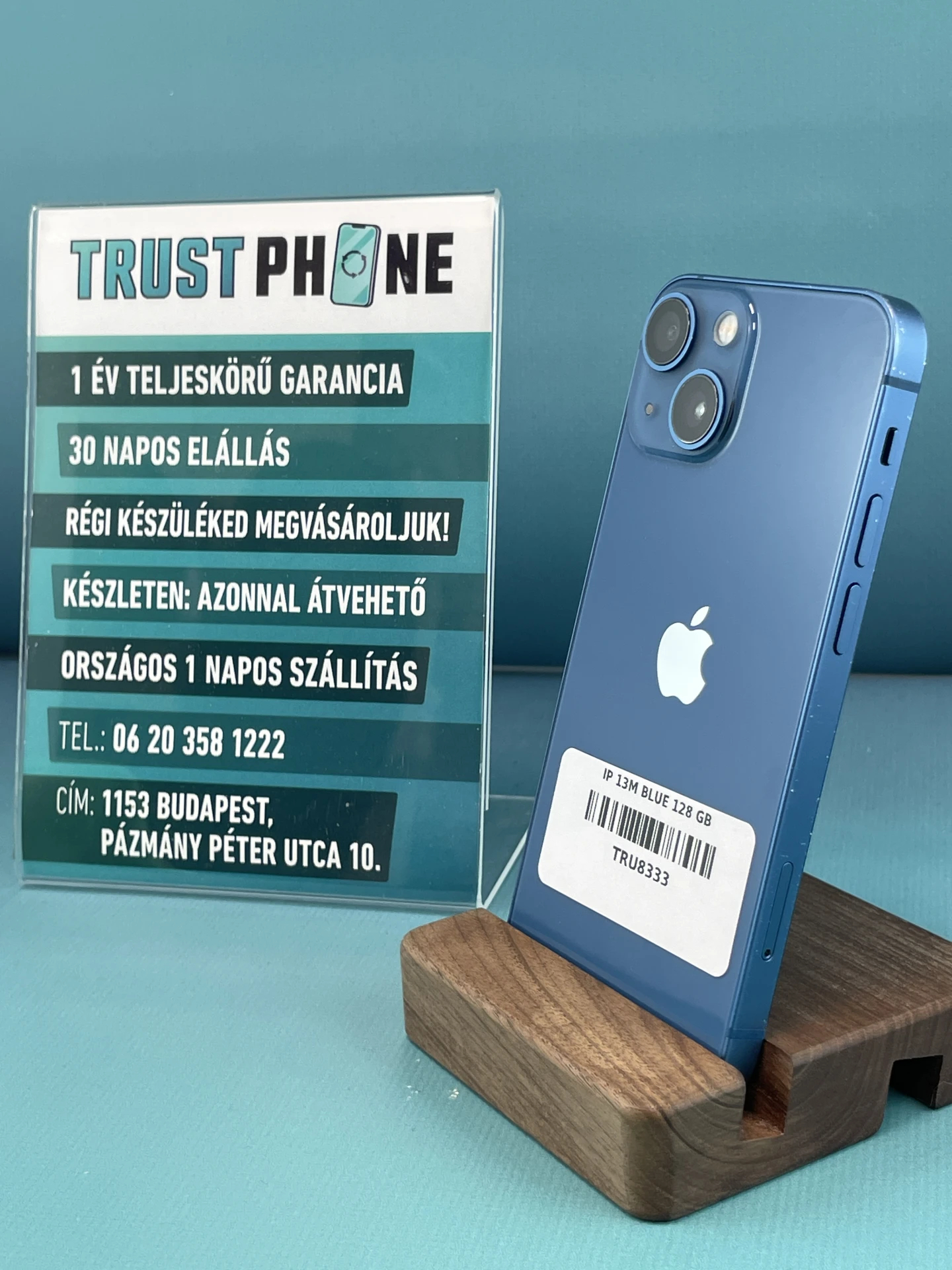 !! 1 ÉV GARANCIA !! iPhone 13 Mini Blue 128 GB – TRU8333 – 100% AKKU