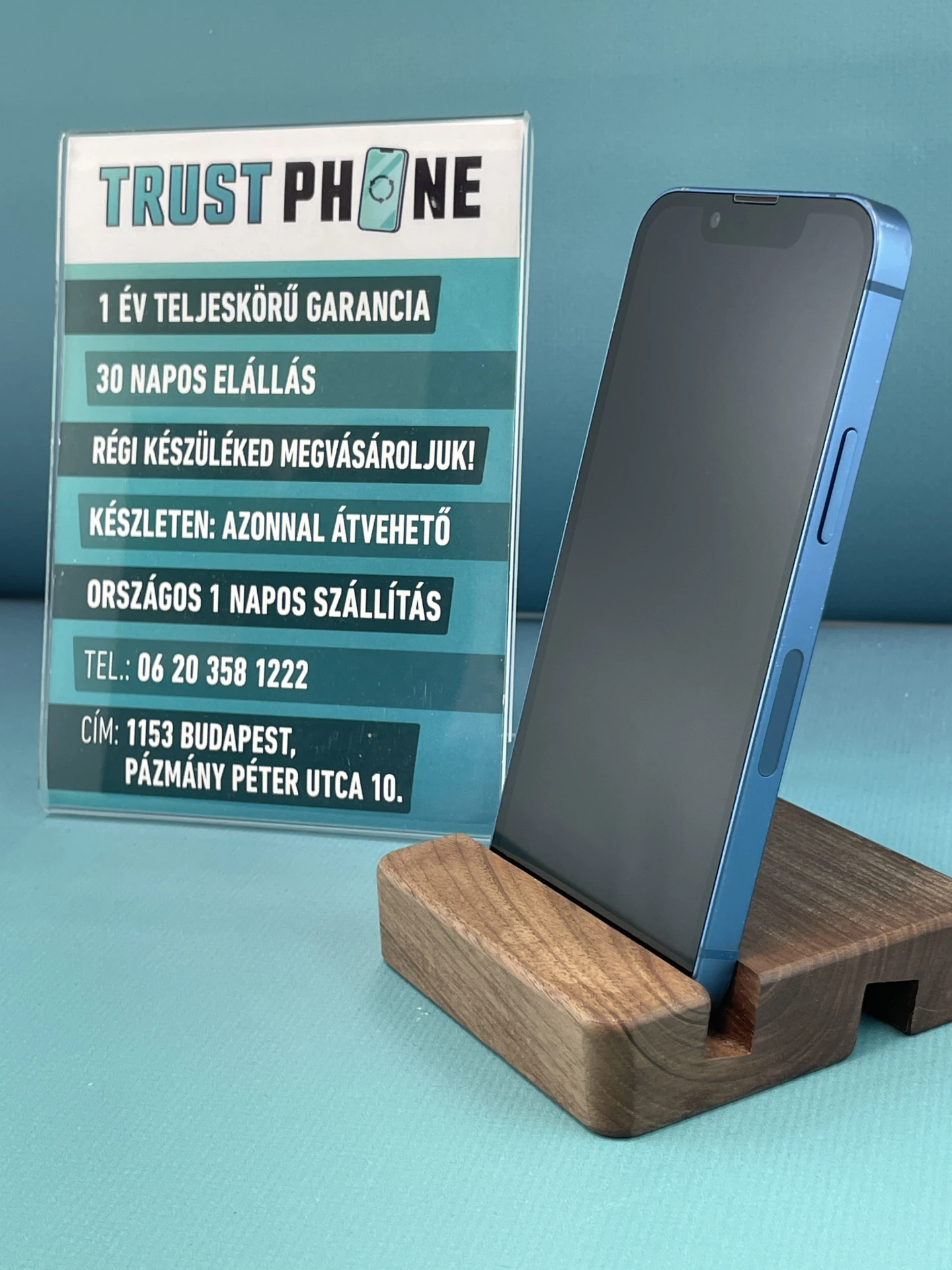 !! 1 ÉV GARANCIA !! iPhone 13 Mini Blue 128 GB – TRU8333 – 100% AKKU