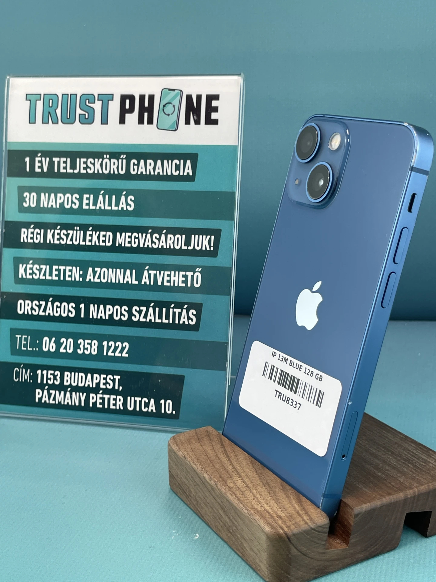 !! 1 ÉV GARANCIA !! iPhone 13 Mini Blue 128 GB – TRU8337 – 100% AKKU