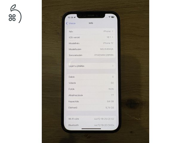 iPhone 12 64 Gb, fekete, 82%-os akkumulátor