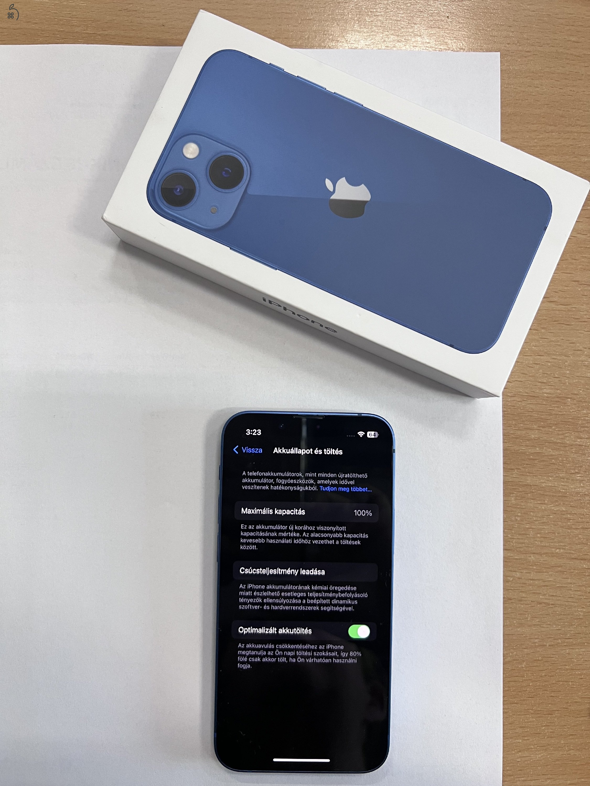 Gyári független IPhone 13 mini, 128 GB,  100% akkumlátorral - blue