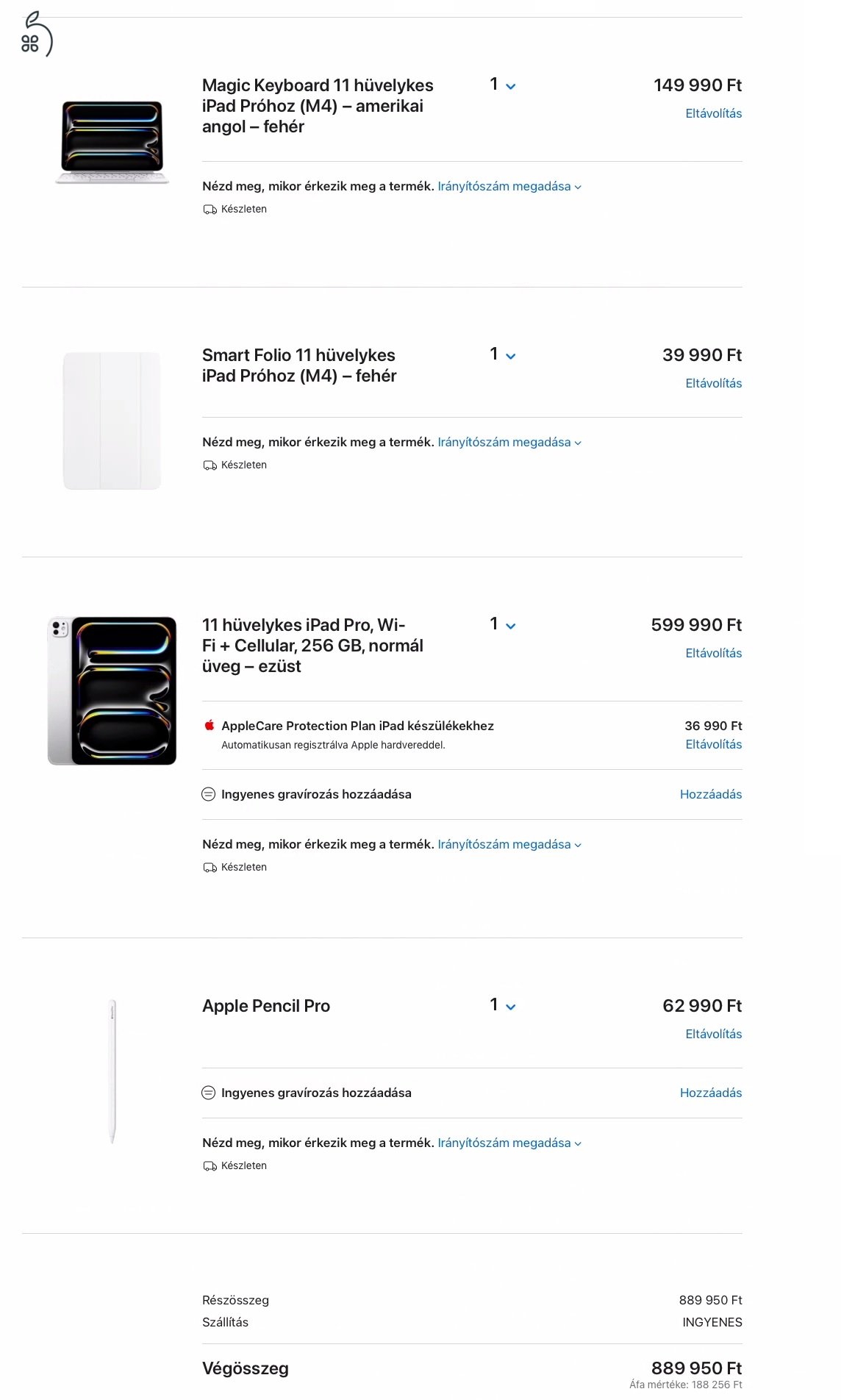 Tökéletes állapotú, szinte új iPad Pro 11-inch 2024 (M4), WiFi + Cellular, 256GB, + Pencil Pro + Magic Keyboard (US) + Smart Folio