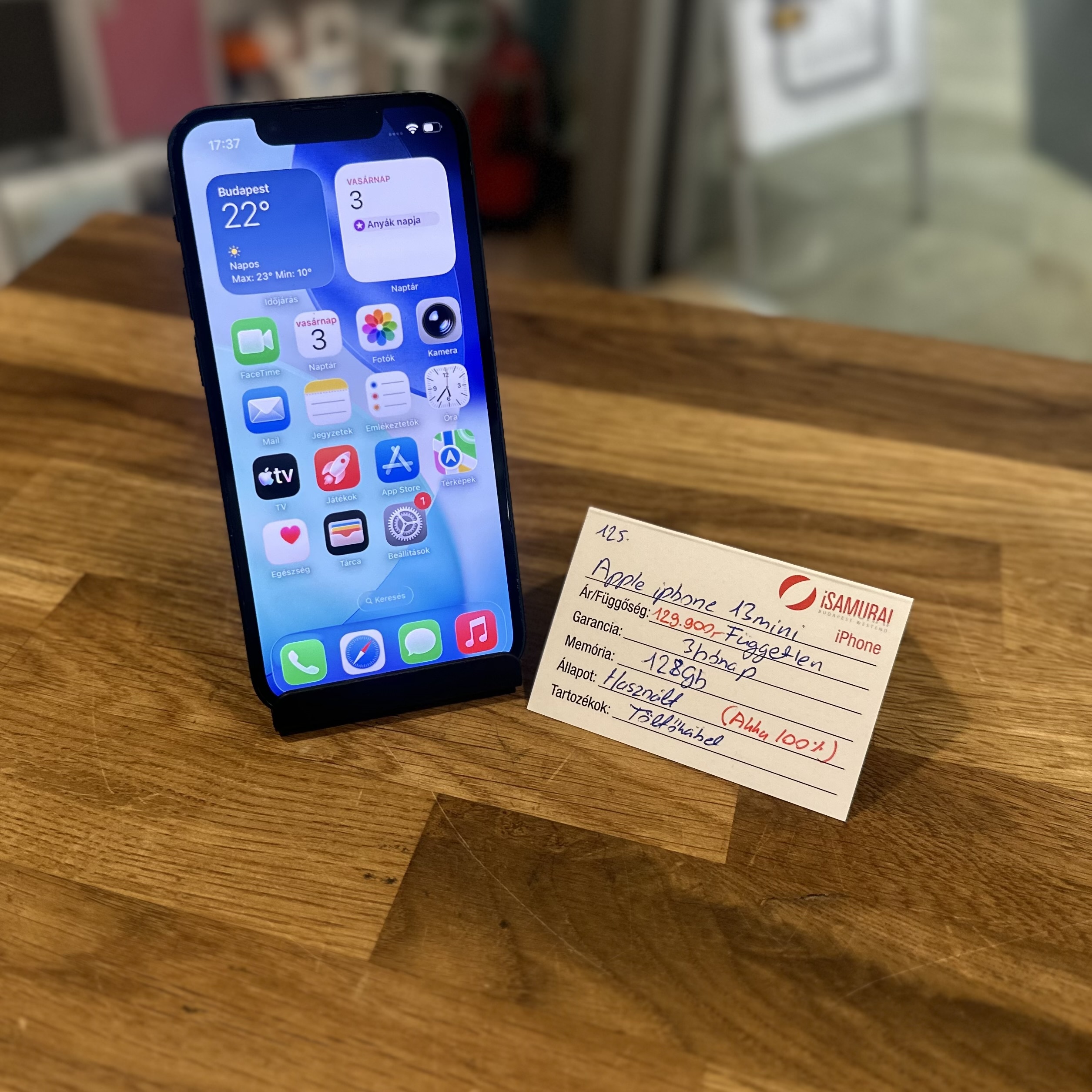 125. Apple iPhone 13 Mini - 128 GB - Fekete - Kártyafüggetlen -100% AKKU