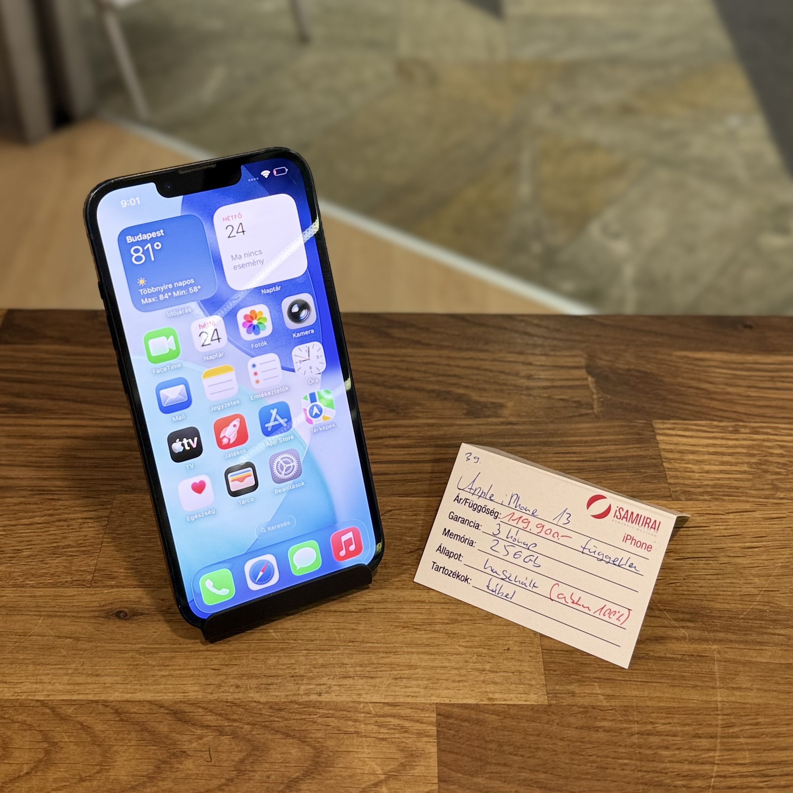 Apple iPhone 13 - 256 GB - Fekete - Kártyafüggetlen -100% AKKU (39.)