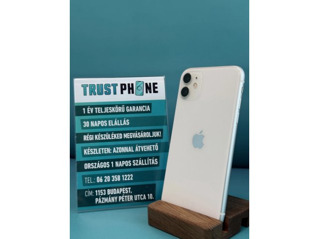 !! 1 ÉV GARANCIA !! iPhone 11 White 128 GB – TRU8220 – 100% AKKU