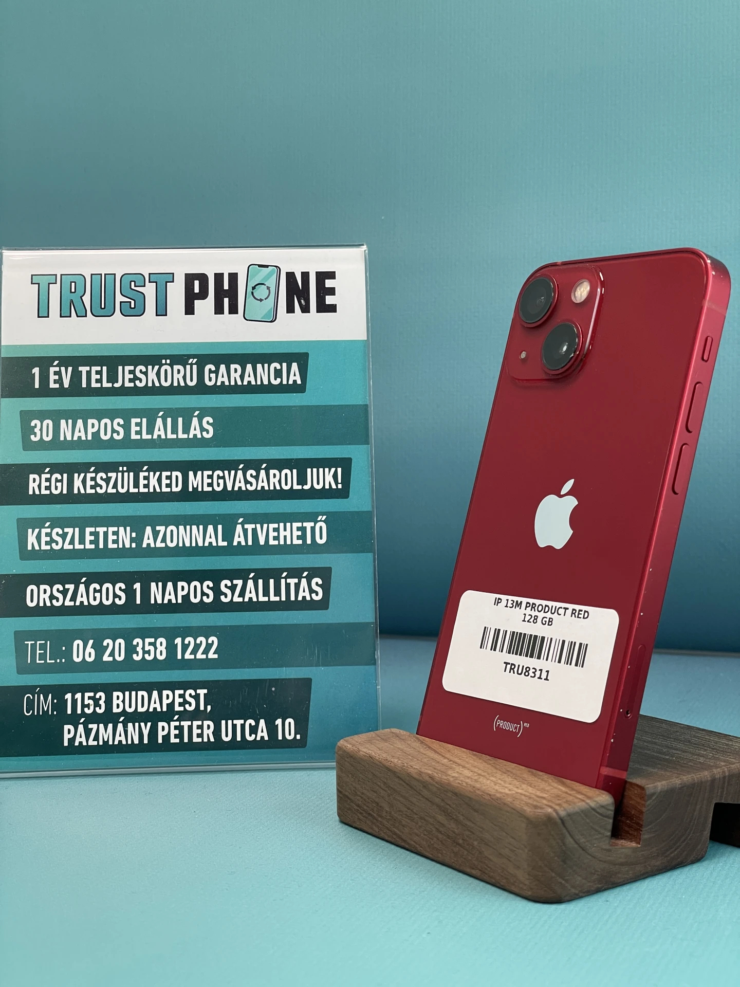 !! 1 ÉV GARANCIA !! iPhone 13 Mini PRODUCT RED 128 GB – TRU8311 – 100% AKKU