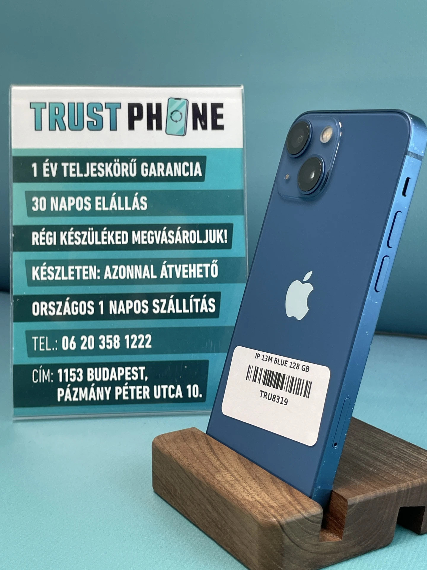 !! 1 ÉV GARANCIA !! iPhone 13 Mini Blue 128 GB – TRU8319 – 100% AKKU